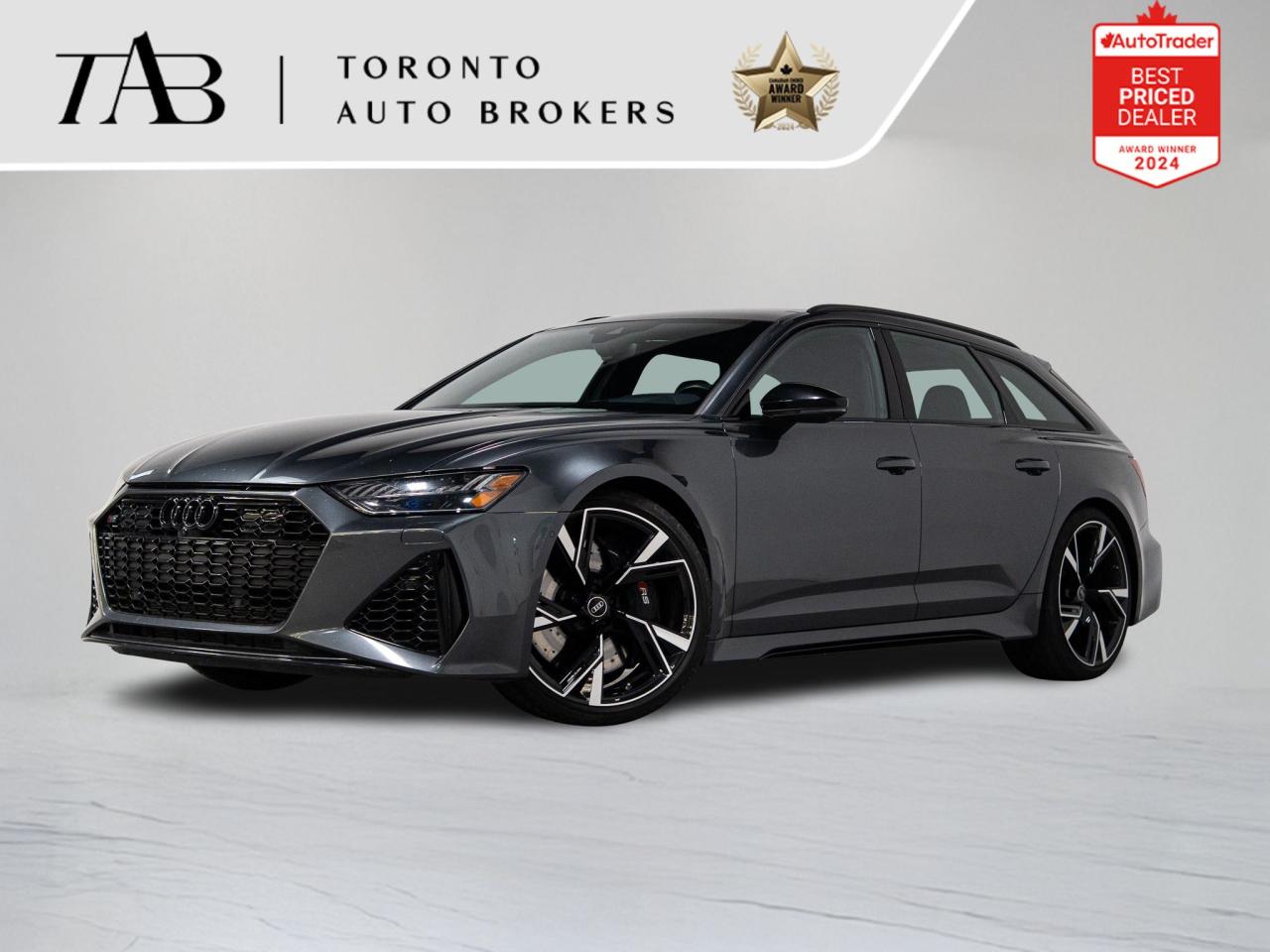 This beautiful Audi RS6 Avant is a Canadian vehicle with a clean Carfax report. 
Unleash pure performance with the 2021 Audi RS 6  a 4.0L TFSI twin-turbo beast wrapped in the sleek body of a wagon. Sitting on bold 22" wheels and powered by an earth-shaking Bang & Olufsen sound system, this is not your average family hauler its a supercar disguised as a daily driver.

Key features Include:

1. 4.0L TFSI V8 Twin-Turbocharged Engine
2. Quattro All-Wheel Drive
3. 8-Speed Tiptronic Automatic Transmission
4. RS Adaptive Air Suspension
5. RS Sport Exhaust System
6. RS Dynamic Package
7. 22-Inch RS Wheels
8. Matrix LED Headlights with Laser Light
9. RS Body Kit
10. Panoramic Glass Sunroof
11. Power Tailgate with Gesture Control
12. Black Optics Package
13. Dynamic Rear LED Taillights
14. Bang & Olufsen 3D Premium Sound System
15. Virtual Cockpit Plus
16. MMI Touch Response Dual-Screen Interface
17. Surround View 360 Camera
18. Head-Up Display
19. Adaptive Cruise Control
20. Lane Keep Assist
21. Audi Pre Sense Front/Rear/Side
22. Intersection Assist
23. Valcona Leather RS Sport Seats
24. Heated, Ventilated & Massaging Front Seats
25. Ambient Lighting Package


NOW OFFERING 3 MONTH DEFERRED FINANCING PAYMENTS ON APPROVED CREDIT. 

WE OFFER THE BEST FINANCE RATES, AND DONT CHARGE ANY FINANCING FEE 

Looking for a top-rated pre-owned luxury car dealership in the GTA? Look no further than Toronto Auto Brokers (TAB)! Were proud to have won multiple awards, including the 2024 AutoTrader Best Priced Dealer, the 2024 CarGurus Award, the 2025 Top Choice Award, the 2025 Consumer Satisfaction Award, the 2025 Canadian Choice Award, the 2025 Three Best Rated Dealer Award, and many more!

With 30 years of experience serving the Greater Toronto Area, TAB is a respected and trusted name in the pre-owned luxury car industry. Our 30,000 sq.Ft indoor showroom is home to a wide range of luxury vehicles from top brands like BMW, Mercedes-Benz, Audi, Porsche, Land Rover, Jaguar, Aston Martin, Bentley, Maserati, and more. And we dont just serve the GTA, were proud to offer our services to all cities in Canada, including Vancouver, Montreal, Calgary, Edmonton, Winnipeg, Saskatchewan, Halifax, and more.

At TAB, were committed to providing a no-pressure environment and honest work ethics. As a family-owned and operated business, we treat every customer like family and ensure that every interaction is a positive one. Come experience the TAB Lifestyle at its truest form, luxury car buying has never been more enjoyable and exciting!

We offer a variety of services to make your purchase experience as easy and stress-free as possible. From competitive and simple financing and leasing options to extended warranties, aftermarket services, and full history reports on every vehicle, we have everything you need to make an informed decision. We welcome every trade, even if youre just looking to sell your car without buying, and when it comes to financing or leasing, we offer same day approvals, with access to over 50 lenders, including all of the banks in Canada. Feel free to check out your own Equifax credit score without affecting your credit score, simply click on the Equifax tab above and see if you qualify.

So if youre looking for a luxury pre-owned car dealership in Toronto, look no further than TAB! We proudly serve the GTA, including Toronto, Etobicoke, Woodbridge, North York, York Region, Vaughan, Thornhill, Richmond Hill, Mississauga, Scarborough, Markham, Oshawa, Peteborough, Hamilton, Newmarket, Orangeville, Aurora, Brantford, Barrie, Kitchener, Niagara Falls, .

Call us today or visit our website to learn more about our inventory and services. And remember, all prices exclude applicable taxes and licensing, and vehicles can be certified at an additional cost of $999.