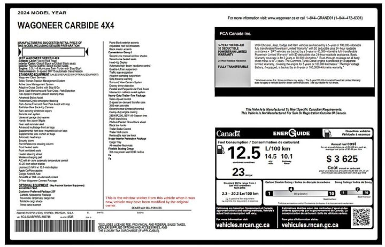 2024 Jeep Wagoneer Series II Carbide 8 Seater Pano Sunroof 22"Alloy Photo