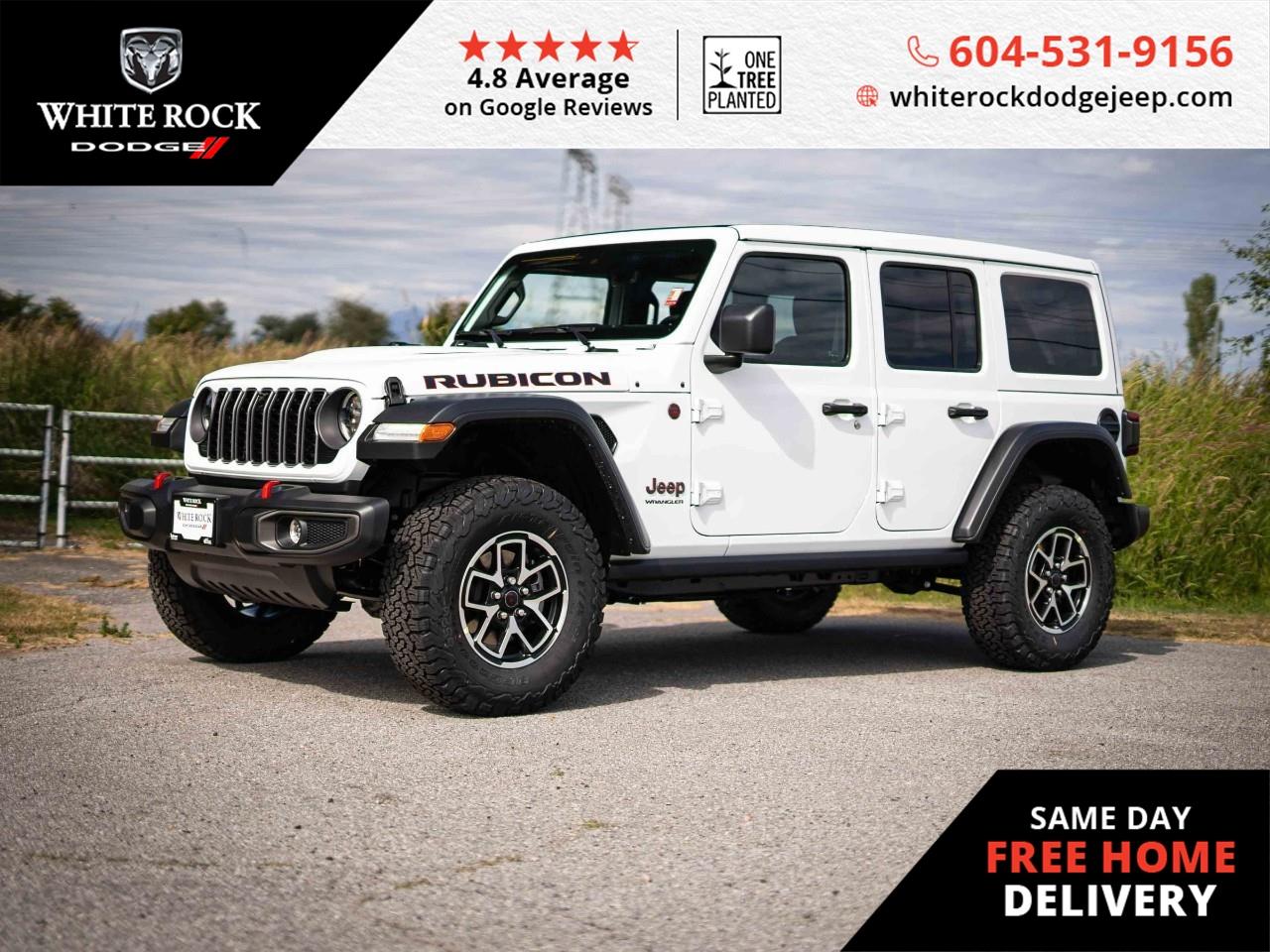 Keep adventure on track with the 2025 Jeep Wrangler Rubicon, Stock # S611943, a symbol of rugged capability and thrilling escapades. Key features like 4x4 handling, ALLOY WHEELS, SKID PLATES, and TRAILER SWAY CONTROL make it the ideal vehicle for the outdoor enthusiast seeking to conquer the challenging terrain of British Columbia. Boasting a powerful 3.6L 6cyl Gas Engine paired with an Automatic Transmission, this Wrangler is engineered for both power and precision.<p></p><p>The Jeep Wrangler Rubicon shines in its White exterior, complemented by a Black interior, exuding a sense of bold elegance. In addition to its striking looks, comfort and function are at the forefront, as evidenced by its AUTOMATIC TEMPERATURE CONTROL and HEATED DOOR MIRRORS. For the technologically inclined, the remote keyless entry provides convenience at your fingertips, while the INTEGRATED ROLL-OVER PROTECTION ensures peace of mind, proving safety isn't just an afterthought.</p><p></p><p>Adventure-ready and featuring ILLUMINATED ENTRY and FULLY AUTOMATIC HEADLIGHTS, the Wrangler Rubicon facilitates seamless transitions from day to night explorations. The electronic stability offers a helping hand on unpredictable paths. With a TRACKER SYSTEM and SECURITY SYSTEM, you can venture confidently knowing your investment is continuously monitored.</p><p></p><p>Discover boundless horizons with the Jeep Wrangler Rubicon, primed for your summer exploits. Engineered to thrive amidst Surrey's diverse landscapes, this white beacon of adventure invites you to forge new memories. </p><p></p><p>Stock # S611943</p>