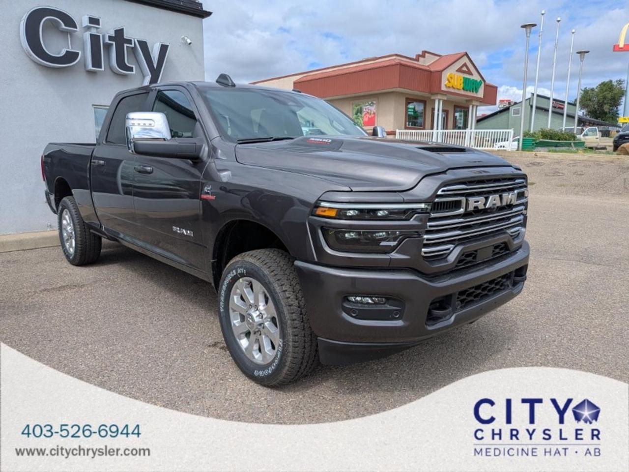 The 2025 RAM 3500 Laramie (VIN: 3C63R3EL2SG565587) is a heavy-duty pickup engineered for top-tier performance and comfort. Outfitted with a 6.7L Cummins Turbo Diesel engine and 4WD it offers outstanding towing capacity advanced safety systems and a well-appointed Crew Cab. The short bed format provides maneuverability while still accommodating serious cargo demands.Specifications:Make: RAMModel Year: 2025Model: 3500Trim: LaramieDrive Type: 4WD / 4-Wheel Drive / 4x4Engine: 6.7L I6 Cummins Turbo DieselTransmission: 8-Speed AutomaticCab Type: Crew CabBed Type: Short BedFuel Type: DieselBrake System: HydraulicBody Style: PickupSafety &amp Technology Highlights:Adaptive Cruise ControlForward Collision WarningCrash Imminent BrakingDynamic Brake SupportBlind Spot MonitoringRear Cross Traffic AlertBackup CameraParking AssistLED Headlamps with Daytime Running Lights and Auto High BeamsTire Pressure MonitoringAuto-Reverse Window SystemKeyless IgnitionEvent Data RecorderServing Medicine Hat Alberta and nearby communities like Taber Lethbridge Brooks and Maple Creek Saskatchewan we uphold a legacy of excellence in every vehicle we sell. Our dealership sets the standard for Jeep Dodge Ram and Chrysler providing exceptional service and a commitment you can trust.