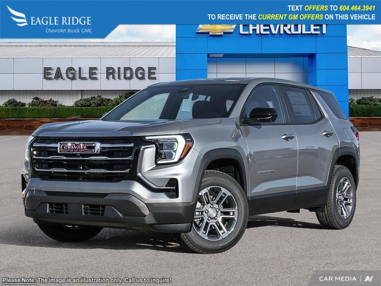 New 2026 GMC Terrain Elevation wireless Apple CarPlay and Android Auto, Bluetooth, WiFi hotspot capability, six-speaker audio system, ample cargo capacity, automatic emergency braking, forward collision alert, pedestrian detection, for sale in Coquitlam, BC