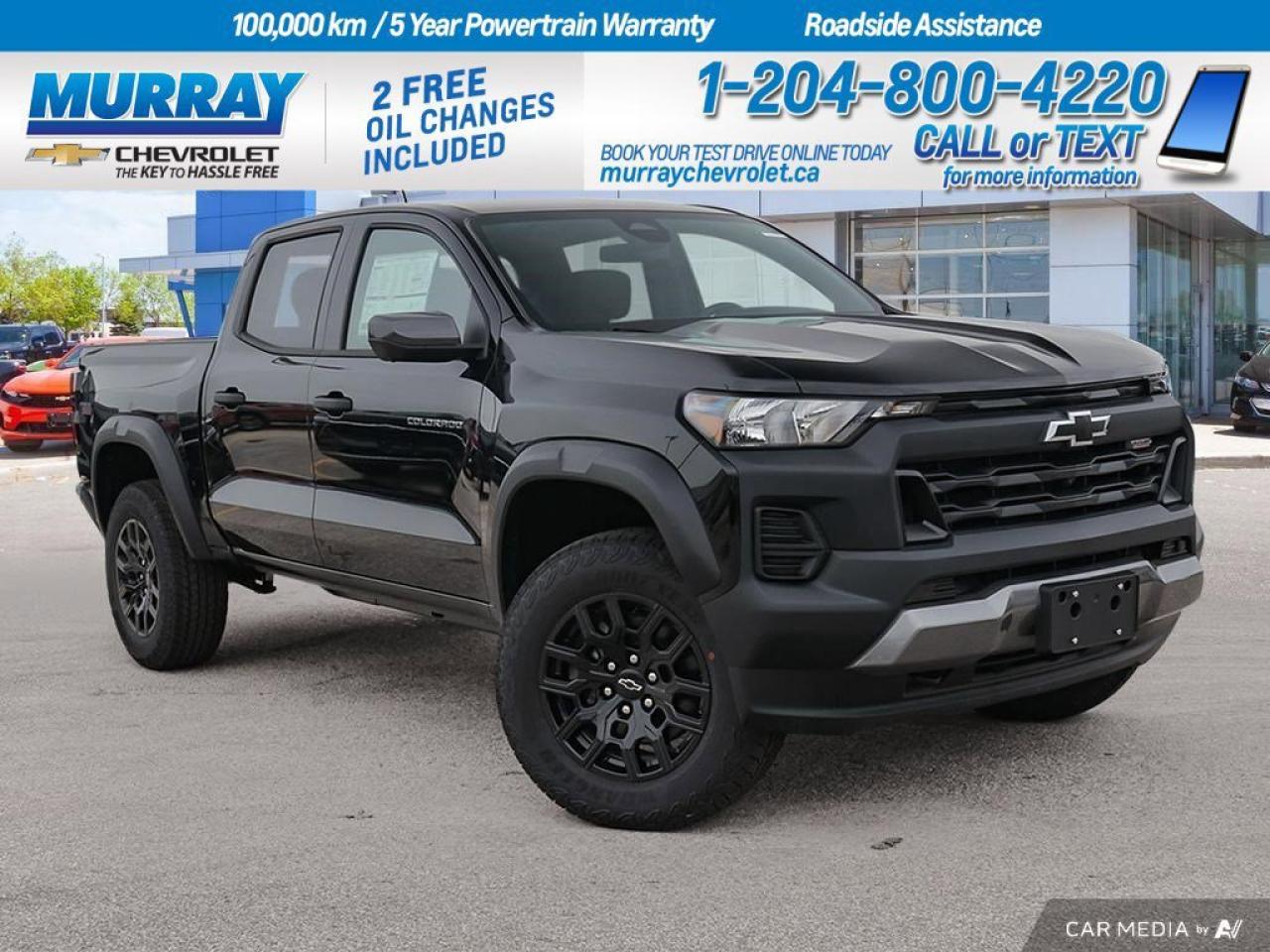 * ENGINE BLOCK HEATER * * JET BLACK EVOTEX SEAT TRIM * * TRAIL BOSS CONVENIENCE PACKAGE II *  The 2025 Chevrolet Colorado 4WD Trail Boss is a remarkable crew cab pickup designed to conquer both the city streets of Winnipeg and the rugged trails of the surrounding area. At its heart lies a robust Turbocharged Gas I4 2.7L engine, delivering an impressive 310 horsepower and 430 lb-ft of torque, providing you with the power you need for any adventure. Paired with a smooth 8-speed automatic transmission, this truck ensures a responsive and exhilarating drive every time you hit the road.  This new Chevrolet Colorado is equipped with advanced features such as Adaptive Cruise Control and HD Surround Vision, enhancing your driving experience with cutting-edge technology. The Trail Boss Convenience Package II offers luxurious amenities, including an 8-way power driver seat, heated front seats, and a heated steering wheel, ensuring that comfort is never compromised, even on the chilliest Winnipeg mornings.  With its rugged design and practical features like the Tow Hitch and Locking/Limited Slip Differential, the Colorado is built to tackle any terrain. The all-terrain tires and four-wheel drive system provide the traction and stability needed for both urban and off-road journeys. The blend of style, power, and technology makes this truck an ideal choice for those seeking adventure without sacrificing comfort.  Dealer Permit #1740