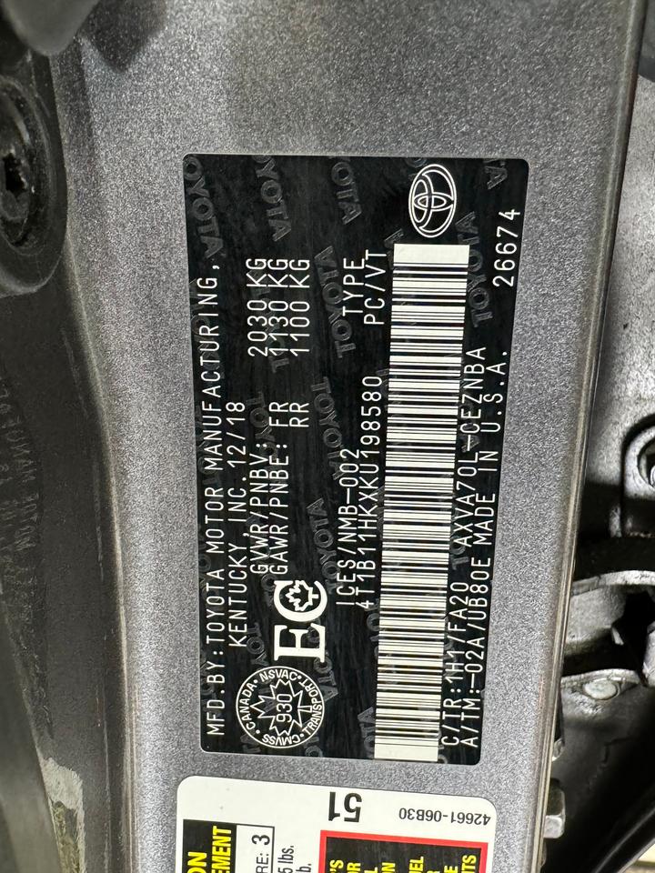 2019 Toyota Camry LE+Adaptive Cruise+Lane Keep Assis+Camera Photo