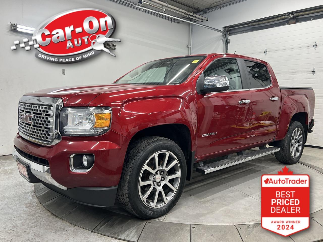 TOP OF THE LINE DENALI CREW CAB 4X4 IN STUNNING RED QUARTZ!! 3.6L V6 w/ Leather, navigation, Android Auto/ Apple CarPlay, heated/cooled seats, heated steering, remote start, pre-collision system, lane departure alert, backup camera w/ rear park sensors, 20-inch alloys, premium Bose audio system, wireless charger, automatic climate control, tow package w/ integrated trailer brake controller, 5-foot 2-inch box w/ bedliner, keyless entry, automatic headlights, running boards, bumper step, full power group incl. power seat, cruise control, Bluetooth and Sirius XM!!