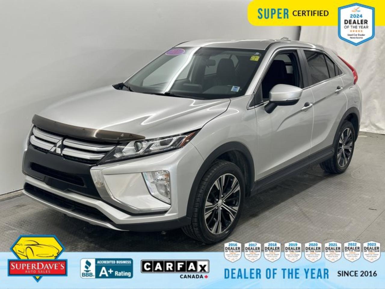 Heated Seats, Air Conditioning, Cruise Control, Backup Cam, Voice Recognition, Touchscreen, Tinted Windows, Steering Wheel Controls, Rear Window Defroster, Push to Start. This Mitsubishi Eclipse Cross has a powerful Intercooled Turbo Regular Unleaded I-4 1.5 L/91 engine powering this Automatic transmission.

Experience a Fully-Loaded Mitsubishi Eclipse Cross SE 
Power Windows, Power Locks, Power Folding Mirrors, Paddle Shifters, Fog Lights, Bluetooth, Blind Spot Detection, Aux/MP3 Line-in, Alloy Wheels, 18 Inch Wheels, Tilt Steering, Power Mirrors, Outside Temp Display, Remote Keyless Entry, 12V Outlet, Wheels: 18 Alloy, Wheels w/Machined w/Painted Accents Accents, Transmission: 8-Speed CVT w/Sport Mode -inc: paddle shifters, Tires: P225/55R18 AS, Steel Spare Wheel.


THE SUPER DAVES ADVANTAGE
 
BUY REMOTE - No need to visit the dealership. Through email, text, or a phone call, you can complete the purchase of your next vehicle all without leaving your house!
 
DELIVERED TO YOUR DOOR - Your new car, delivered straight to your door! When buying your car with Super Daves, well arrange a fast and secure delivery. Just pick a time that works for you and well bring you your new wheels!
 
PEACE OF MIND WARRANTY - Every vehicle we sell comes backed with a warranty so you can drive with confidence.
 
EXTENDED COVERAGE - Get added protection on your new car and drive confidently with our selection of competitively priced extended warranties.
 
WE ACCEPT TRADES - We’ll accept your trade for top dollar! We’ll assess your trade in with a few quick questions and offer a guaranteed value for your ride. We’ll even come pick up your trade when we deliver your new car.
 
SUPER CERTIFIED INSPECTION - Every vehicle undergoes an extensive 120 point inspection, that ensure you get a safe, high quality used vehicle every time.
 
FREE CARFAX VEHICLE HISTORY REPORT - If youre buying used, its important to know your cars history. Thats why we provide a free vehicle history report that lists any accidents, prior defects, and other important information that may be useful to you in your decision.
 
METICULOUSLY DETAILED – Buying used doesn’t mean buying grubby. We want your car to shine and sparkle when it arrives to you. Our professional team of detailers will have your new-to-you ride looking new car fresh.
 
(Please note that we make all attempt to verify equipment, trim levels, options, accessories, kilometers and price listed in our ads however we make no guarantees regarding the accuracy of these ads online. Features are populated by VIN decoder from manufacturers original specifications. Some equipment such as wheels and wheels sizes, along with other equipment or features may have changed or may not be present. We do not guarantee a vehicle manual, manuals can be typically found online in the rare event the vehicle does not have one. Please verify all listed information with our dealership in person before purchase. The sale price does not include any ongoing subscription based services such as Satellite Radio. Any software or hardware updates needed to run any of these systems would also be the responsibility of the client. All listed payments are OAC which means On Approved Credit and are estimated without taxes and fees as these may vary from deal to deal, taxes and fees are extra. As these payments are based off our lenders best offering they may be subject to change without notice. Please ensure this vehicle is ready to be viewed at the dealership by making an appointment with our sales staff. We cannot guarantee this vehicle will be on premises and ready for viewing unless and appointment has been made.)