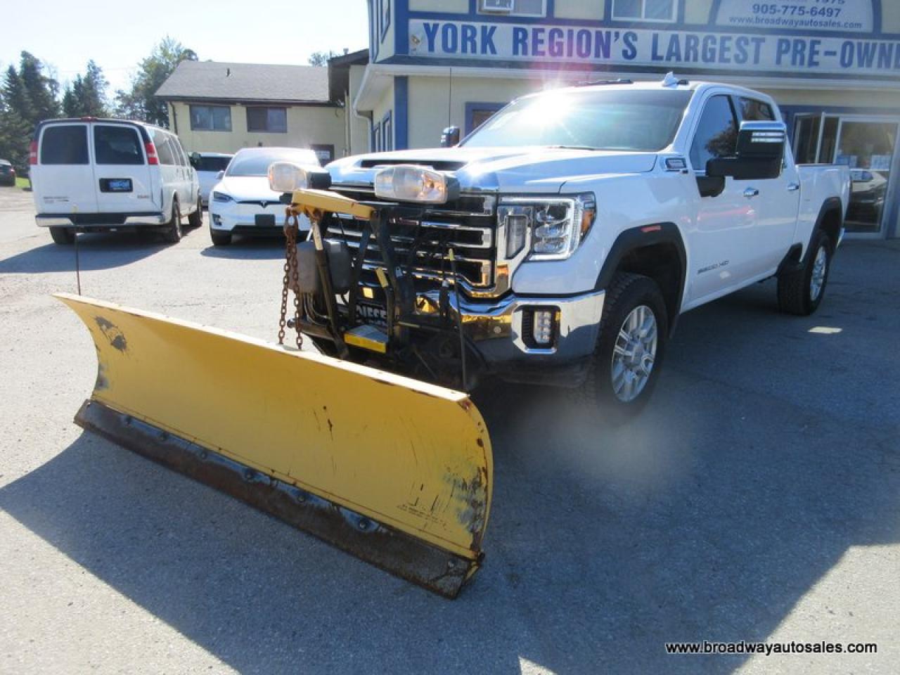Used 2023 GMC Sierra 2500 3/4 TON SLT-EDITION 5 PASSENGER 6.6L - DURAMAX.. 4X4.. CREW-CAB.. 6.6-BOX.. FISHER-STRAIGHT-PLOW.. LEATHER.. HEATED SEATS & WHEEL.. POWER MIRRORS.. for sale in Bradford, ON