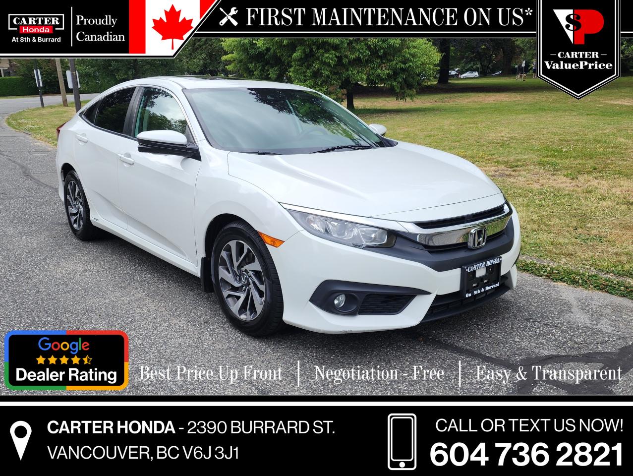 Used 2017 Honda Civic Sedan EX-T no accidents, low kms, remote start, sunroof for sale in Vancouver, BC