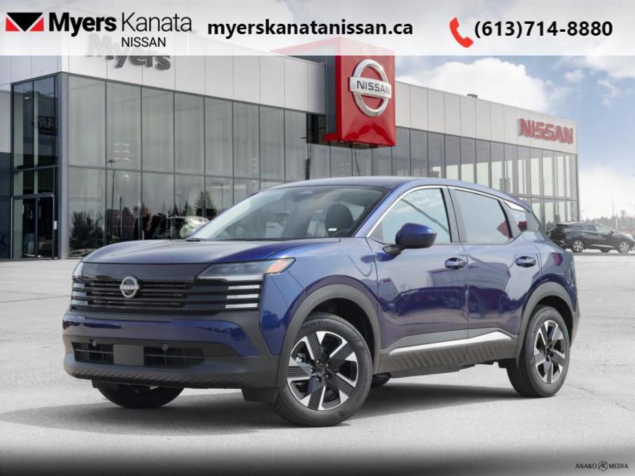<b>Heated Seats,  Wireless Charging,  Heated Steering Wheel,  Remote Start,  Blind Spot Detection!</b><br> <br> <br> <br>  Whether its a road trip to the woods or all the gear for your next gig, this Kicks fits whatever you are into. <br> <br>This Kicks did not take any shortcuts, but it is offering you a shortcut to possibility. Make the most of every day with intelligent features that help you express your personal style and feel your playlist with the incredible infotainment system. It really is time you put you first, and this 2025 Kicks is here for it.<br> <br> This deep blue pearl SUV  has an automatic transmission and is powered by a  141HP 2.0L 4 Cylinder Engine.<br> <br> Our Kickss trim level is SV. Standard features include a heated steering wheel with heated front seats, wireless charging, remote engine start, blind spot warning, lane departure warning, collision mitigation, and rear parking sensors. Also standard is a 12.3-inch infotainment screen with wireless Apple CarPlay and Android Auto, and SiriusXM satellite radio. This vehicle has been upgraded with the following features: Heated Seats,  Wireless Charging,  Heated Steering Wheel,  Remote Start,  Blind Spot Detection,  Lane Departure Warning,  Apple Carplay. <br><br> <br/> Total  rebate of $500 is reflected in the price.   0% financing for 24 months. 3.99% financing for 84 months. <br> Payments from <b>$467.97</b> monthly with $0 down for 84 months @ 3.99% APR O.A.C. ( Plus applicable taxes -  $621 Administration fee included. Licensing not included.**Rebates may not apply to all purchase types [cash, lease, or finance]. Eligibility & conditions varyplease see dealer for full details.    ).  Incentives expire 2025-09-30.  See dealer for details. <br> <br><br> Come by and check out our fleet of 50+ used cars and trucks and 160+ new cars and trucks for sale in Kanata.  o~o