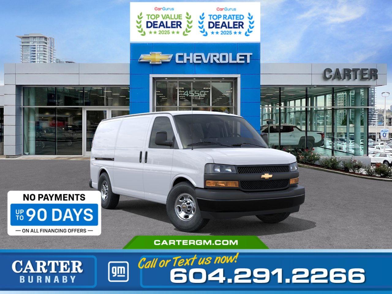 Your Job. Your Van. Your Edge. The 2025 Chevrolet Express Cargo Van is your mobile worksite  strong, reliable, and ready for whatever the day throws at you. Whether youre hauling gear, moving the crew, or building out a specialized setup, Express adapts to your trade.  - Engine, 6.6L V8 with Direct Injection - Cold Climate Package includes (K05) engine block heater - Battery, 600 cold-cranking amps, maintenance-free with rundown protection - Front air conditioning - Rear door and side cargo doors - Bumpers, front and rear painted Black with step-pad - Mirrors, outside heated power-adjustable - Theft-deterrent system, vehicle, PASS-Key III - Defogger, side windows - Cup holders, 3 on the engine console cover - Cargo tie-downs 6 D-ring attachments on cargo area floor - Hill Start Assist - StabiliTrak, traction assistance and vehicle stability enhancement system  With serious hauling capacity, endless upfit potential, and proven safety tech, its engineered to take on the big jobs while keeping your team safe and your business running.  WHY CARTER GM BURNABY?  - An unrivalled vehicle purchasing experience! - Exceeding our loyal customers expectations since 1963 - 4.5 Google star rating with 2,175+ customer reviews) - CarGurus Top-Rated Dealer 2025 Award - CarGurus Top Value Dealer 2025 Award - Vehicle trades welcome! Best price guaranteed! - We provide upfront pricing, zero hidden fees, and 100% transparency - Fast approvals and 99% acceptance rates (no matter your current credit status!) - Multilingual staff (many languages spoken) - Comfortable non-pressured environment with in-store television, WIFI and a childrens play area! - In-store restaurant: fresh daily menu        Were here to help you drive the vehicle you want, the vehicle you deserve! QUESTIONS? GREAT! WEVE GOT ANSWERS! To speak with a friendly vehicle specialist - CALL NOW! (Doc. Fee: $495.00 Dealer Code: D5505)