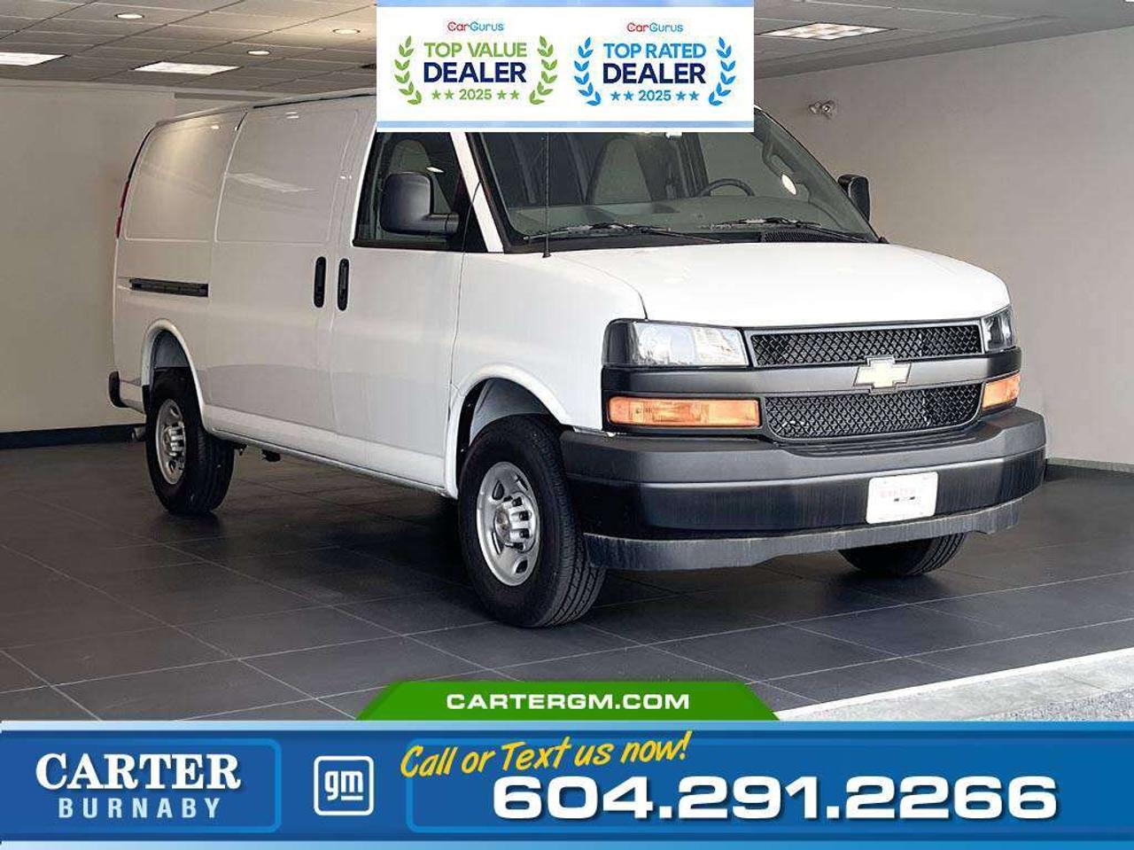 Your Job. Your Van. Your Edge. The 2025 Chevrolet Express Cargo Van is your mobile worksite  strong, reliable, and ready for whatever the day throws at you. Whether youre hauling gear, moving the crew, or building out a specialized setup, Express adapts to your trade.  - Engine, 6.6L V8 with Direct Injection - Cold Climate Package includes (K05) engine block heater - Battery, 600 cold-cranking amps, maintenance-free with rundown protection - Front air conditioning - Rear door and side cargo doors - Bumpers, front and rear painted Black with step-pad - Mirrors, outside heated power-adjustable - Theft-deterrent system, vehicle, PASS-Key III - Defogger, side windows - Cup holders, 3 on the engine console cover - Cargo tie-downs 6 D-ring attachments on cargo area floor - Hill Start Assist - StabiliTrak, traction assistance and vehicle stability enhancement system  With serious hauling capacity, endless upfit potential, and proven safety tech, its engineered to take on the big jobs while keeping your team safe and your business running.  WHY CARTER GM BURNABY?  - An unrivalled vehicle purchasing experience! - Exceeding our loyal customers expectations since 1963 - 4.5 Google star rating with 2,300+ customer reviews) - CarGurus Top-Rated Dealer 2025 Award - CarGurus Top Value Dealer 2025 Award - Vehicle trades welcome! Best price guaranteed! - We provide upfront pricing, zero hidden fees, and 100% transparency - Fast approvals and 99% acceptance rates (no matter your current credit status!) - Multilingual staff (many languages spoken) - Comfortable non-pressured environment with in-store television, WIFI and a childrens play area! - In-store restaurant: fresh daily menu        Were here to help you drive the vehicle you want, the vehicle you deserve! QUESTIONS? GREAT! WEVE GOT ANSWERS! To speak with a friendly vehicle specialist - CALL NOW! The advertised price includes all standard dealer fees and any applicable manufacturer or dealer incentives. It does not include applicable taxes, licensing, insurance, or optional products or services. Dealer fees will be clearly broken out and itemized on the bill of sale, maximum total of fees $699.00. Prices are shown in Canadian dollars. While we make every effort to ensure accuracy, vehicle details, pricing, options, and availability are subject to change without notice. Please confirm all information with dealership sales management before purchase. Dealer Code: 81129