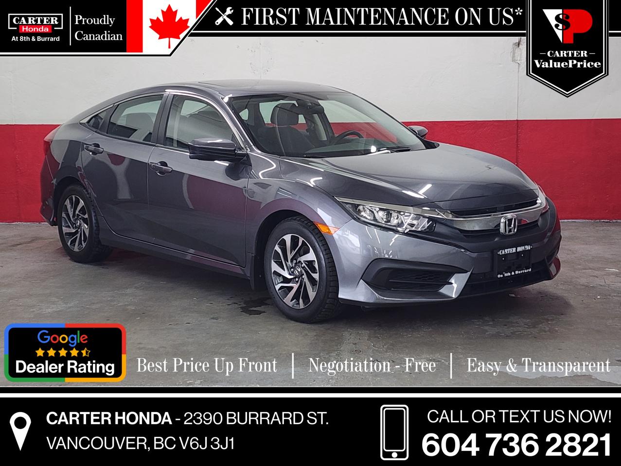 Used 2016 Honda Civic Sedan EX BLIND SPOT CAM, BLUETOOTH, SUNROOF for sale in Vancouver, BC