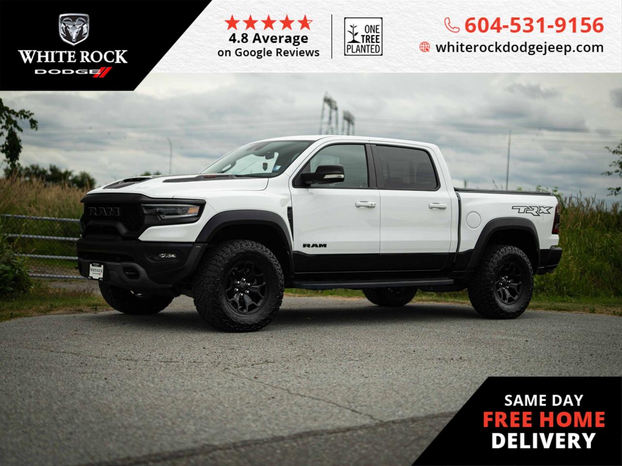 Keen for an adrenaline rush? NAVIGATION SYSTEM, ADAPTIVE SUSPENSION, LEATHER UPHOLSTERY, TRAILER HITCH. Unleash the might of this 2021 Ram 1500 TRX, finished in a stunning White exterior, ready to dominate with its powerful 6.2L 8-cylinder engine. As if sculpted for the adventurer, this TRX comes equipped with a high-calibre 4x4 system, ensuring your command over any terrain. <p><p>The luxurious interior is an oasis of comfort, offering an AUTO-DIMMING REARVIEW MIRROR, AUTO HIGH-BEAM HEADLIGHTS, and a POWER DRIVER SEAT, making your journeys as effortless as they are enjoyable. The SPORT STEERING WHEEL with mounted controls puts the power right at your fingertips, while the NAVIGATION SYSTEM effortlessly guides you to your next destination. <p><p>For safety and convenience, TRAILER SWAY CONTROL and a REAR STEP BUMPER provide peace of mind when its time to haul, complemented by SKID PLATES that protect your vehicles undercarriage during off-road excursions. Feeling the need for speed? The ADAPTIVE SUSPENSION intelligently adjusts to both on-road and off-road conditions, offering unmatched vehicle dynamics.<p><p>With an odometer reading of just 75,127 kilometres, this Ram 1500 TRX is a testament to both power and durability. Its not just a truck; its a statement. Sustainability meets style in a vehicle that doesnt shy away from challenges, embracing the vitality of todays active lifestyle. Stock # 29720.
