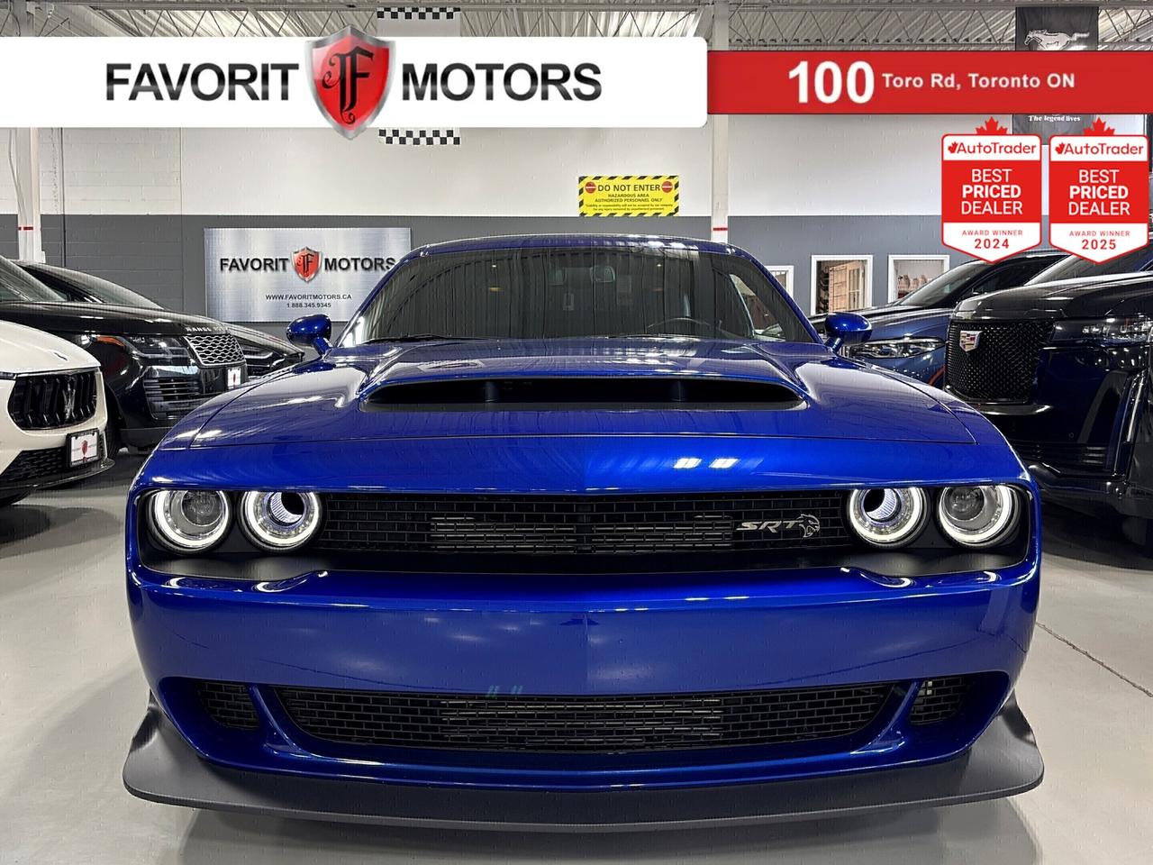 **SUMMER SPECIAL!** - - > | NO LUXURY TAX | < - - FEATURING : 797 HORSEPOWER 707 TORQUE, 6.2L V8 HEMI SUPERCHARGED, RWD, WIDEBODY, SRT BREMBO BRAKES, CHILLER FEATURE, CARBON INTERIOR TRIMS, REMOTE START, PERFORMANCE PAGES, PERFORMANCE DISPLAYS, LAUNCH CONTROL, TRACK MODE, MULTI DRIVE MODES, HIGHLY EQUIPPED, EXTREMELY CLEAN! FINISHED IN BLUE ON MATCHING BLACK INTERIOR, SRT STITCHED LAGUNA LEATHER SEATS, HEATED/COOLED SEATS, HEATED STEERING WHEEL, HEATED MIRRORS, NAVIGATION SYSTEM, BACKUP CAMERA, PARKING SENSORS, BLIND SPOT ALERT, AM, FM, SATELLITE, USB, AUX, BLUETOOTH, PREMIUM SRT ALLOYS, STEERING WHEEL CONTROLS, PREMIUM HARMAN/KARDON SOUND SYSTEM, POWER OPTIONS, SUNROOF, REMOTE TRUNK, AND MUCH MORE!!!


**As per OMVIC regulations, this vehicle is not drivable, not certified and not e-tested. Certification is available for $899.** All our vehicles are in excellent condition and have been fully inspected by an in-house licensed mechanic.


The advertised price is a finance only price, if you wish to purchase the vehicle for cash additional $2,000 surcharge will apply. Applicable prices and special offers are subject to change with or without notice and shall be at the full discretion of Favorit Motors.