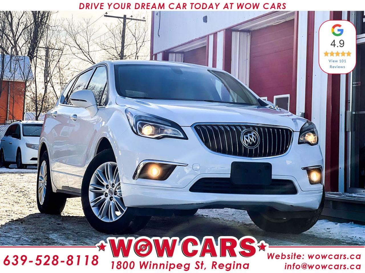 2017 Buick Envision Preferred AWDOdometer: 92,806km <br/> Price: $19,990+taxes <br/> Financing Available <br/> <br/> WOW Factors:--Certified and mechanical inspection <br/> -No Accidents <br/> -Brand New Tires <br/> <br/> Highlight features:--All Wheel Drive <br/> -Alloy Wheels <br/> -Backup-Camera <br/> -Power Seats <br/> -Heated (Leather + Cloth) Seats <br/> -Push-button Start <br/> -Remote Start <br/> -Power Liftgate <br/> -Parking Sensors <br/> -Cruise Control and much more. <br/> <br/> <br/> Financing Available <br/> <br/> Driven by Trust, Powered by Family  Your Destination for Quality Pre-Owned Vehicles <br/> At our family-owned dealership, customer satisfaction isnt just a goal  its our promise. We specialize in pre-owned Cars, SUVs, Vans, and Trucks, offering standout value with the WOW factors that set us apart. From exceptional Google reviews to unmatched after-sales service, we go above and beyond to make your experience seamless, transparent, and friendly. <br/> <br/> <br/> Visit WOW CARS Today at 1800 Winnipeg Street Regina, SK S4P1G2, or give us a call at (639) 528-8118.