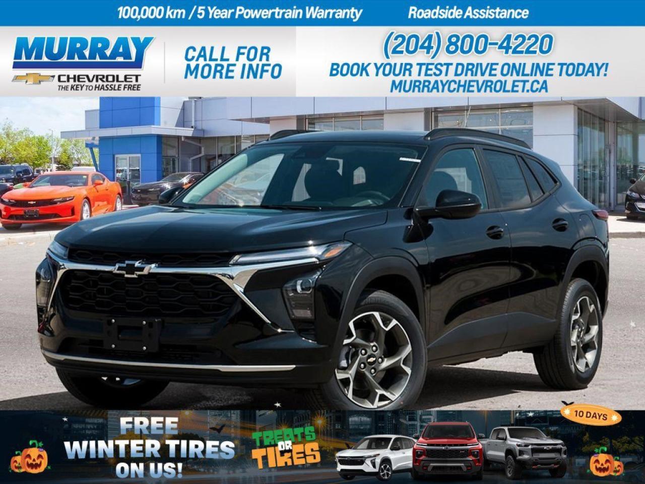 * ENGINE BLOCK HEATER * * TRANSMISSION 6-SPEED AUTOMATIC * * ENGINE ECOTEC 1.2L TURBO DOHC DI WITH VARIABLE VALVE TIMING (VVT) *  The 2025 Chevrolet Trax LT in Mosaic Black Metallic is designed for those who appreciate a blend of style and functionality. Its EcoTec 1.2L Turbo engine ensures you have the power you need while maintaining impressive fuel efficiency, perfect for both city driving in Winnipeg and those spontaneous countryside adventures. The 6-speed automatic transmission provides smooth and effortless shifts, enhancing your driving experience.  Inside, the Trax offers a refined cabin with Jet Black and Blue Accents in its cloth/Evotex seat trim, combining comfort with modern aesthetics. Youll enjoy the convenience of features like Smart Device Integration and a Heated Steering Wheel, keeping you connected and comfortable on even the coldest Winnipeg days.  Safety is paramount, with advanced technologies such as Front Collision Mitigation, Lane Keeping Assist, and Blind Spot Monitoring, ensuring peace of mind on every journey. The Trax also features Adaptive Cruise Control and Rear Parking Aid, making every drive through the bustling streets of Winnipeg a breeze.  Dealer Permit #1740