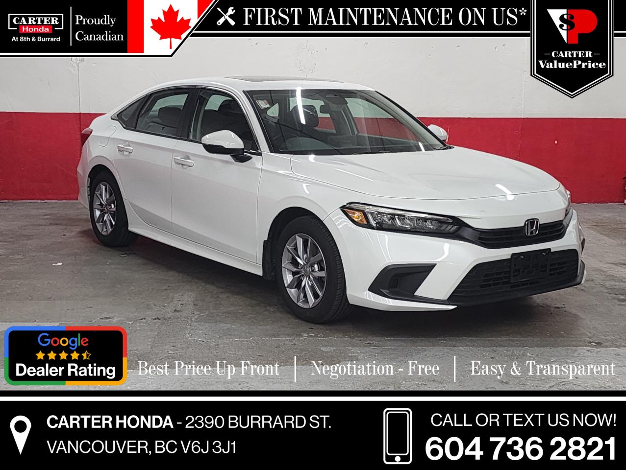 Used 2022 Honda Civic Sedan EX, SUNROOF, REMOTE START, APPLE/ANDROID, ALLOYS for sale in Vancouver, BC