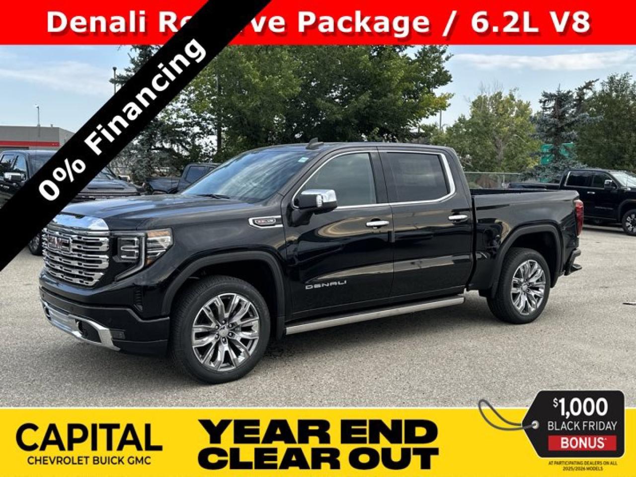 This GMC Sierra 1500 delivers a Gas V8 6.2L/376 engine powering this Automatic transmission. TRANSMISSION, 10-SPEED AUTOMATIC WITH ELECTRONIC PRECISION SHIFT, ELECTRONICALLY CONTROLLED with overdrive, and tow/haul mode and steering column paddle shifters. Includes Cruise Grade Braking and Powertrain Grade Braking (STD), REAR AXLE, 3.23 RATIO, PREMIUM FLOOR LINERS WITH REMOVABLE CARPET INSERT, FRONT.* This GMC Sierra 1500 Features the Following Options *DENALI RESERVE PACKAGE includes (CWM) Technology Package, (CF5) sunroof, (BRS) GMC MultiPro Power Steps and (SH0) 22 Painted Aluminum Wheel with Machining and Bright Chrome Inserts , LPO, WHEEL LOCKS, SET OF 4 (dealer-installed), GVWR, 7100 LBS. (3221 KG) (STD), ENGINE, 6.2L ECOTEC3 V8 (420 hp [313 kW] @ 5600 rpm, 460 lb-ft of torque [624 Nm] @ 4100 rpm); featuring Dynamic Fuel Management, ENGINE BLOCK HEATER, DENALI PREFERRED EQUIPMENT GROUP includes standard equipment, ACTIVE EXHAUST, DUAL, SPORT-MODE ENABLED, 3 YEARS SIRIUS XM, Wireless, Apple CarPlay / Wireless Android Auto, Wireless charging.* Visit Us Today *Come in for a quick visit at Capital Chevrolet Buick GMC Inc., 13103 Lake Fraser Drive SE, Calgary, AB T2J 3H5 to claim your GMC Sierra 1500!