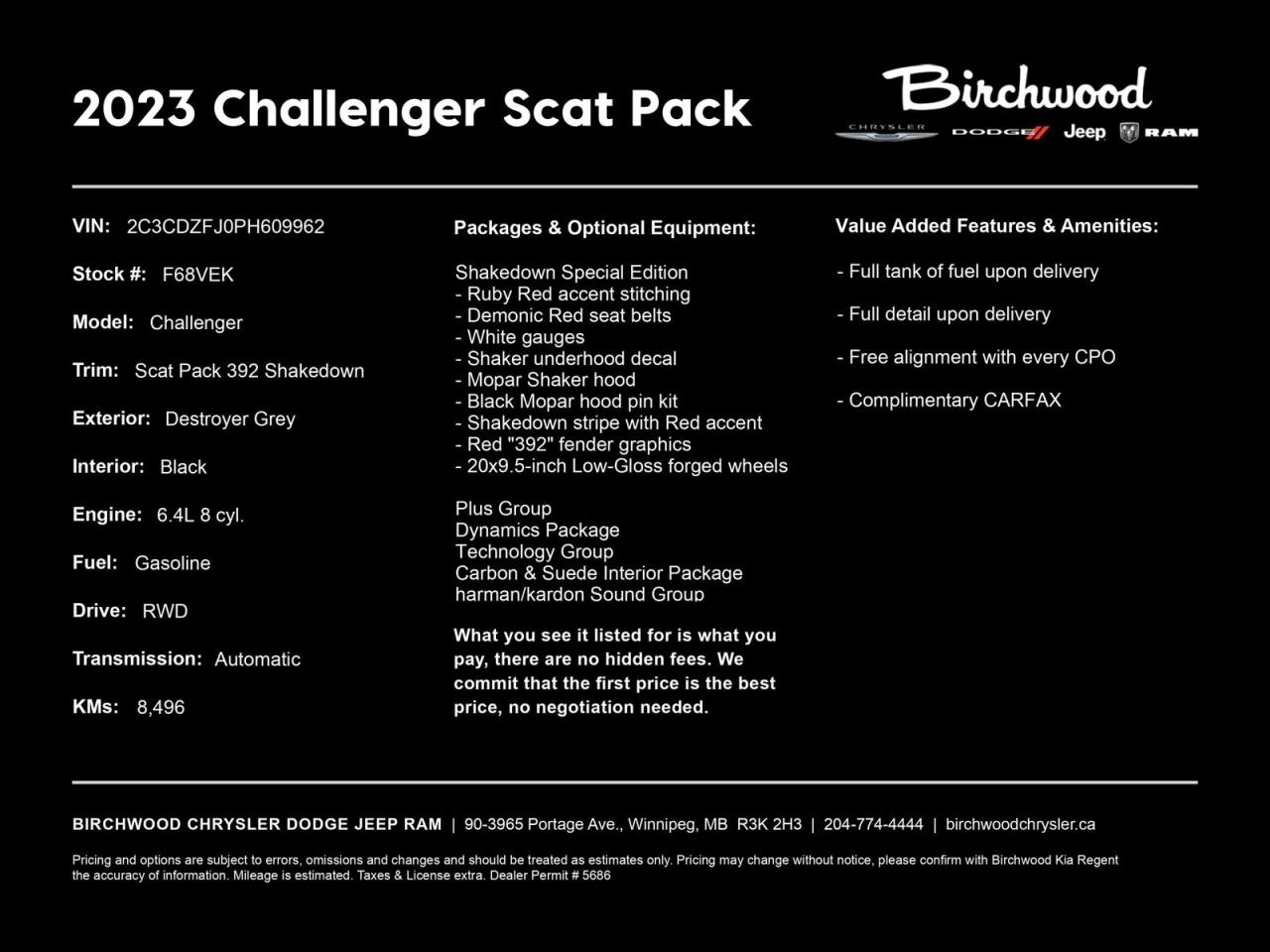 Used 2023 Dodge Challenger Scat Pack 392 Shakedown | 5.99% O.A.C. | No Accidents | Local | for sale in Winnipeg, MB