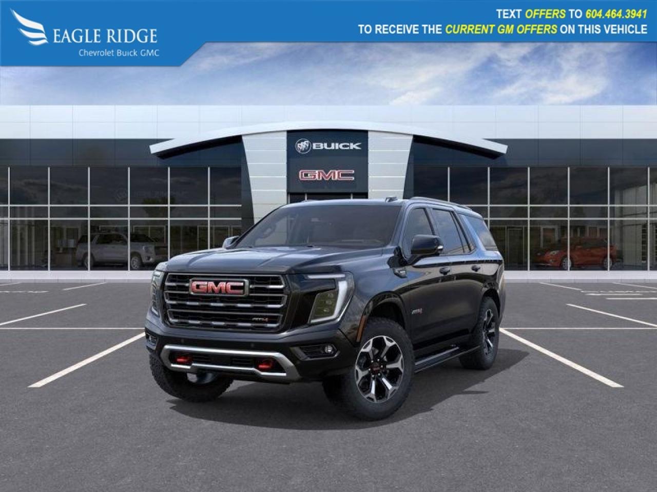 New 2025 GMC Yukon AT4 Magnetic Ride Control Suspension, AutoSense power liftgate, heated and ventilated leather seats, backup cameras, and lane keep assist for sale in Coquitlam, BC