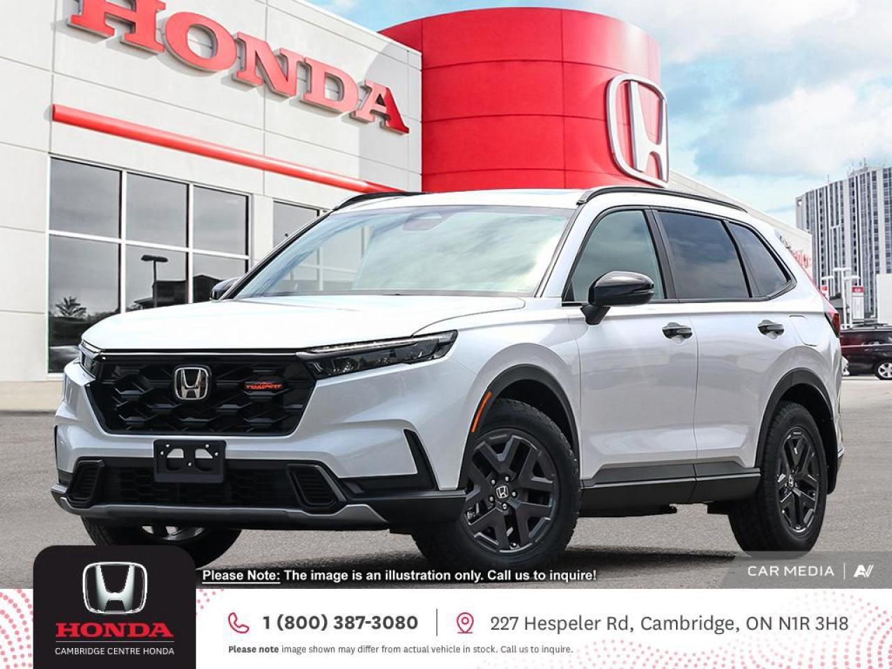 <p><strong>Adventure-Ready Hybrid Power with Trail-Inspired Confidence</strong></p>

<p>Introducing the first-ever 2026 Honda CR-V TrailSport Hybrid—where rugged capability meets refined hybrid efficiency. Designed for drivers who crave versatility without compromising sustainability, this all-new trim brings bold styling, advanced technology, and everyday practicality into one electrified, adventure-ready SUV.</p>

<p>At its core, the CR-V TrailSport Hybrid is powered by a dynamic 2.0-litre, 16-valve Direct Injection DOHC 4-cylinder engine paired with an Electric-Continuously Variable Transmission (E-CVT). The result: an exhilarating 204 horsepower delivered with smooth, responsive efficiency.</p>

<p>Standard on the TrailSport Hybrid is the full suite of Honda Sensing® safety technologies, including:</p>

<p>- Adaptive Cruise Control with Low-Speed Follow</p>

<p>- Collision Mitigation Braking System™ (CMBS®) & Forward Collision Warning (FCW)</p>

<p>- Lane Departure Warning (LDW) & Lane Keeping Assist System (LKAS)</p>

<p>- Road Departure Mitigation (RDM)</p>

<p>- Traffic Sign Recognition (TSR)</p>

<p>- Traffic Jam Assist</p>

<p>- Blind Spot Information (BSI) System</p>

<p>- Rear Cross Traffic Monitor</p>

<p>Inside, the CR-V TrailSport Hybrid offers premium materials with rugged flair:</p>

<p>- Perforated leather-trimmed seats with bold orange contrast stitching</p>

<p>- Heated front and rear outboard seats</p>

<p>- Heated leather-wrapped steering wheel</p>

<p>- Driver’s seat memory function for personalized comfort</p>

<p>- Dual-zone climate control for added passenger satisfaction</p>

<p>Stay informed and entertained with smart, seamless tech:</p>

<p>- 9" Display Audio System</p>

<p>- Wireless Apple CarPlay™ and Android Auto™</p>

<p>- Siri® Eyes Free compatibility for Apple users</p>

<p>- SiriusXM™ satellite radio</p>

<p>- Wireless Charging</p>

<p>- HandsFreeLink™ bilingual Bluetooth®, SMS/email function, and HondaLink™ connectivity</p>

<p>Designed to stand out, the CR-V TrailSport Hybrid features:</p>

<p>- Hybrid-exclusive grille and TrailSport badging</p>

<p>- Black lower front bumper garnish</p>

<p>- 18" rugged-style aluminum-alloy wheels</p>

<p>- Auto on/off projector-beam headlights with LED daytime running lights, auto high beams, and front fog lights</p>

<p>Adventure doesn’t stop when the gear comes out. Enjoy practical features like:</p>

<p>- Remote engine starter</p>

<p>- Proximity key entry with pushbutton start</p>

<p>- Power tailgate with programmable height—perfect for tight garages or packing up camp</p>

<p><em><strong><span style=color:#ff0000>Premium paint charge of $300 is not included on all colours/models.</span> </strong></em></p>

<p>Experience the Difference at Cambridge Centre Honda! Why Test Drive Here? You choose: drive with a sales person or on your own, extended overnight and at home test drives available. Why Purchase Here? VIP Coupon Booklet: up to $1000 in service & other savings, FREE Ontario-Wide Delivery. Cambridge Centre Honda proudly serves customers from Cambridge, Kitchener, Waterloo, Brantford, Hamilton, Waterford, Brant, Woodstock, Paris, Branchton, Preston, Hespeler, Galt, Puslinch, Morriston, Roseville, Plattsville, New Hamburg, Baden, Tavistock, Stratford, Wellesley, St. Clements, St. Jacobs, Elmira, Breslau, Guelph, Fergus, Elora, Rockwood, Halton Hills, Georgetown, Milton and all across Ontario!</p>