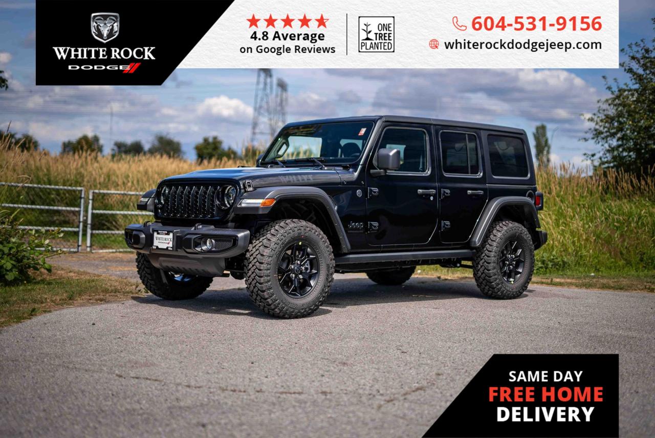 Unsure about your next adventure? TRAILER SWAY CONTROL, SKID PLATES, TRACTION CONTROL, AIR CONDITIONING. Discover the 2025 Jeep Wrangler Sport, designed to master the rugged landscapes of British Columbia with confidence and style. Clad in a sleek Black exterior with a matching Black interior, this dynamic 4x4 boasts a robust 3.6L 6cyl Gas Engine paired with an efficient 8-Speed Automatic Transmission for seamless power delivery.<p><p>This brand-new Jeep Wrangler Sport is not just about looks; its built to perform. Navigate challenging terrains with the added protection of SKID PLATES and the security of TRACTION CONTROL. The TRAILER SWAY CONTROL ensures your cargo stays in place on those weekend getaways. And no matter the destination, the AIR CONDITIONING and ILLUMINATED ENTRY provide comfort and convenience for your journey.<p><p>The practicality extends inside with a SPACIOUS interior featuring SPLIT FOLDING REAR SEAT for flexible cargo space and a TRIP COMPUTER to keep you on track. SAFETY is central to this Wranglers design, featuring 4 WHEEL DISC BRAKES and DUAL FRONT IMPACT AIRBAGS to protect you and your passengers.<p><p>Embrace the celebrated Jeep heritage with this 2025 Wrangler Sport, where capability meets innovation. Whether cruising through the city or heading off the beaten path, this Jeep is fully equipped to enhance your driving experience. <p><p>Stock # S611810