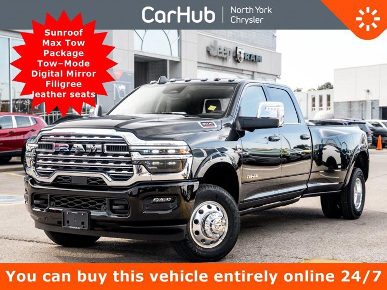 <p> This Ram 3500 boasts a Intercooled Turbo Diesel I-6 6.7 L engine powering this Automatic transmission. WHEELS: 17 X 6.0 POLISHED ALUMINUM, UPFITTER ELECTRONIC MODULE (VSIM), TRANSMISSION: 8-SPEED TORQUEFLITE HD AUTOMATIC. <p>This Ram 3500 Comes Equipped with These Options <br /> TOW-MODE DIGITAL REAR VIEW MIRROR PACKAGE  -inc: Digital Rearview Mirror, Tow-Mode Camera (Wired), MAX TOW PACKAGE  -inc: Auto Level Rear Air Suspension, 5th Wheel/Gooseneck Towing Prep Group , TRANSFER CASE SKID PLATE SHIELD, TIRES: LT235/80R17E BSW ALL SEASON, POWER SUNROOF, LONGHORN LEVEL 1 EQUIPMENT GROUP  -inc: Active Lane Management System, CTR Stop Lamp w/Cargo View Camera, MOPAR Trailer Camera Wiring w/No Camera, Surround View Camera System, LED Bed Lighting, Power Deployable Running Boards, Traffic Sign Recognition, Trailer Tire Pressure Monitoring System, Adaptive Steering System, MOPAR Spray In Bedliner, Drowsy Driver Detection, Trailer Reverse Guidance, Digital Rearview Mirror, GVWR: 14,000 LB, ENGINE: 6.7L I6 CUMMINS HO TURBO DIESEL  -inc: Selective Catalytic Reduction (Urea), Dual 730 Amp Maintenance Free Batteries, Cummins Turbo Diesel Badge, Heavy Duty Engine Cooling, Current Generation Engine Controller, Diesel Exhaust Brake, Supplemental Heater, 3.42 Axle Ratio, Front Bumper Sight Shields, Capless Fuel Fill w/o Discriminator, DUAL REAR WHEELS  -inc: Clearance Lamps, Tires: LT235/80R17E BSW All Season, 17 Steel Spare Wheel, Box & Rear Fender Clearance Lamps, Center Hub, 6000# Front Axle w/Hub Ext, Wheels: 17 x 6.0 Polished Aluminum, Nexen Brand Tires, GVWR: 14,000 lb, DUAL ALTERNATORS RATED AT 480 AMPS. </p> <p>Drive Happy with CarHub<br>*** All-inclusive, upfront prices  no haggling, negotiations, pressure, or games*** Purchase or lease a vehicle and receive a $1000 CarHub Rewards card for service. *** All available manufacturer rebates have been applied and included in our new vehicle sale price*** Purchase this vehicle fully online on CarHub websites</p> <p>Transparency Statement<br>USED VEHICLES:Online prices and payments are for finance purchases  please note there is a $850 safety certification fee. if not Certified, then as per OMVIC Regulations the vehicle is deemed to be not drivable and Not Certified. Cash purchases for used vehicles have a $2,350 surcharge which includes the safety certification (the finance price + $2,350).NEW VEHICLES:New financed vehicles are subject to an $ 850 Processing Fee. New cars priced at over $100,000 including add-ons or accessories are subject to the additional federal luxury tax.While every effort is taken to avoid errors, technical or human error can occur, so please confirm vehicle features, options, materials, and other specs with your CarHub representative. This can easily be done by calling us or by visiting us at the dealership. CarHub used vehicles come standard with 1 key. If we receive more than one key from the previous owner, we include them with the vehicle. Additional keys may be purchased at the time of sale. Ask your Product Advisor for more details. Payments are only estimates derived from a standard term/rate on approved credit. Terms, rates and payments may vary. Prices, rates and payments are subject to change without notice. Please see our website for more details.</p>