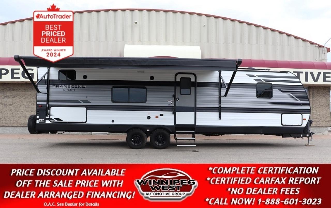 SALE PRICE: $33,800 **ASK US HOW TO RECEIVE A PRICE DISCOUNT WITH DEALER ARRANGED FINANCING O.A.C.** PLUS APPLICABLE TAXES. NO ADMINISTRATION FEES!! 

MUST SEE 2021 Grand Design Transcend Xplor 297QB, 36 FT REAR BUNK ROOM, SLEEP 10, HIGH END FINISH & ALREADY SOLAR EQUIPPED!! PERFECT COTTAGE ON WHEELS

2021 Grand Design Transcend Xplor RV 297QB highlights:

- Light weight
- Front Private Bedroom
- Private Rear Bunk Room
- Big Slide
- Sleeper Sofa
- Outside Kitchen
- Walk-In Shower
- Universal Docking Station
- Solar Equipped
- Modern Finish
- Shows as New!!
- So much more... 

MUST SEE, AMAZING FLOOR PLAN - SO MUCH FUNCTIONALITY AND OPTIONS!

A rear private bunkhouse plus a front private bedroom make this the perfect family-friendly trailer. There are two bunks, a residential full bed, plus a dresser and two drawers to store clothes in the bunkhouse. The 42" x 22" rear storage will be great for hiking gear or extra lawn chairs, and youll find tons of interior storage throughout for all your belongings. Head to the main living area to relax on the sleeper sofa or booth dinette, or you may just want to visit with the cook outside as they use the outdoor kitchen! There is an LP quick connect, an exterior spray port, a two-burner cooktop, plus a 1.6-cu. ft. exterior refrigerator. Now thats a convenient outdoor kitchen! 

This customer-focused, quality-built Transcend Xplor RV by Grand Design is your ticket to fun and adventure. You will appreciate the power tongue jack when it comes time to set up, as well as the all-in-one utility center and the detachable power cord with an LED light. The RV has many outlets throughout, USB ports to charge your gadgets, and a JBL exterior speaker to listen to your favorite tunes. The interior of the Transcend Xplor will have you feeling right at home with upgraded residential furniture, residential countertops, residential cabinet doors, and the list goes on!

Theres a large power awning to cover you in those hot or rainy days and air conditioning for the hot summer nights! There is a lot of storage outside too. And dont forget the outside fridge and the fact that this RV is already solar equipped! Its so easy to set up with the  Power front hitch. You can sleep 10, making it perfect for Vacationing, Adventuring or just Relaxing on a seasonal lot - it has a great family layout which includes its own bunk room and loads of storage space. Must See - absolutely shows like new in all respects with a current modern design.

We have completed a Safety Inspection based on the Manitoba Fire Commissioners Office guidelines. It comes with a clean (No Accident) Canadian 1 owner CARFAX history report and we have several extended warranty options available to choose from to protect your RV and your wallet. Priced to sell (HUGE VALUE!!!) Zero down financing OAC with very Low monthly payments available. Please see dealer for details. Trades accepted. View at Winnipeg West Automotive Group, 5195 Portage Ave. Dealer permit # 4365, Call now 1 (888) 601-3023.