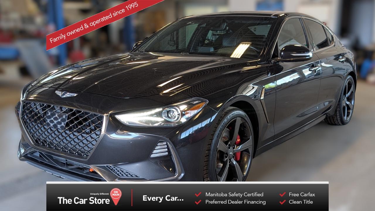 2019 Genesis G70 3.3T Sport AWD  Off Lease | Low KM | No Accidents | Fully Loaded 
 Key Features: 
 3.3L Twin-Turbo V6  365 HP/376 ft-lb with All-Wheel Drive 
 Sport Package  Brembo Brakes, Adaptive Suspension, Sport Seats 
 Heads-Up Display, 360 Camera, Nappa Leather Interior 
 Heated & Ventilated Front Seats + Heated Steering Wheel 
 Power Sunroof, Memory Seats, Lexicon Premium Audio 
 Navigation, Apple CarPlay & Android Auto 
 Blind Spot Monitoring, Lane Keep Assist, Forward Collision Avoidance 
 Off-Lease, No Accidents, Clean Title 
 Extremely Low Kilometers  Only 55,000 KM 
 Well Maintained, Fully Serviced 
 
  
 Performance Meets Prestige: 
 The G70 3.3T Sport isnt just a luxury sedan  its a genuine drivers car. With 365 horsepower, AWD, and Brembo brakes, this one delivers real excitement, wrapped in refinement. The heads-up display and full suite of tech features take the experience to another level. 
 
  
 Clean History, Seriously Low KM: 
 This is an off-lease, no-accident G70 thats been well cared for and driven sparingly. With only 55,000 km, it has years of life and performance left in it  and it shows. 
 
  
 Our Take: 
 This is one of the nicest examples of a G70 3.3 Sport youll find  loaded with features, dialed in for performance, and in phenomenal condition. If you know what this car is, you already get the value. And if you dont? Come drive it. Youll love it. 
 
  
 We are a local Family Owned business and we try to do things a little different. 
   
 At The Car Store on Main every vehicle is Manitoba Safety Certified. 
 Every vehicle sold is eligible for the Advantage Plan: 
 30 Day Warranty on all MB Safety certificate related items. 
 CarFax Vehicle History Report  
 2 sets of Keys 
 Wholesale access to all other Miscellaneous Accessories (i.e. Wtr Tires, Remote Starr, all misc vehicle accessories/parts, etc...) 
 And of course a Full tank of Gas. 
   
 There is no Gimmicks or games, we are always aggressive on our prices and try to separate ourselves from the rest. 
 We also have an on-site Certified Banker who shops to get the best possible interest rates in with all Major Banks and Credit Unions! 
   
 Come to our Brand New modern showroom and see what makes us Uniquely Different!  
   
 Located on Main St. just North of Chief Peguis Trail. 
   
 To schedule an appointment call us directly at 204-669-1248 or email sales@thecarstore.ca 
   
 The Car Store on Main 
 -Uniquely Different- 
   
 www.thecarstore.ca 
 Local: 204-669-1248 
 Toll Free: 877-634-2975 
   
 A local family owned business unlike typical car lots, there are no pressure tactics, no games, no gimmicks, no Sales Manager, General Manager or Used Car Manager, just straight answers and fair deals all the time! 
   
 *PRICE DOES NOT INCLUDE TAXES (G.S.T & P.S.T) 
  Dealer Permit # 4481