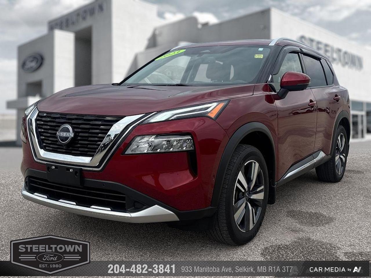 <b>HUD,  Moonroof,  Leather Seats,  Navigation,  PowerLiftgate!</b><br> <br> We value your TIME, we wont waste it or your gas is on us!   We offer extended test drives and if you cant make it out to us we will come straight to you!<br><br><br> <br>   The Rogue is built to serve as a well-rounded crossover, with rugged design, a comfortable ride and modern interior tech. This  2023 Nissan Rogue is for sale today in Selkirk. <br> <br>Nissan was out for more than designing a good crossover in this 2023 Rogue. They were designing an experience. Whether your adventure takes you on a winding mountain path or finding the secrets within the city limits, this Rogue is up for it all. Spirited and refined with space for all your cargo and the biggest personalities, this Rogue is an easy choice for your next family vehicle.This  SUV has 35,176 kms. Its  maroon in colour  . It has an automatic transmission and is powered by a  201HP 1.5L 3 Cylinder Engine. <br> <br> Our Rogues trim level is Platinum. This Platinum Rogue has it all with heated quilted leather seats with memory settings, a heads up display, interior accent lighting, Bose premium audio, and a wireless charger. Additional features include a dual panel panoramic moonroof, navigation, wi-fi, remote start, motion activated power liftgate, the Divide-N-hide cargo system, and Nissan Intelligent Key. Dial in adventure with the AWD terrain selector that keeps you rolling no matter the conditions. Go Rogue with ProPILOT Assist suite of active safety features like lane keep assist, blind spot intervention, 360 degree around view monitor, forward collision warning, traffic sign recognition, front and side sonar, and emergency braking with pedestrian detection. NissanConnect touchscreen infotainment with Apple CarPlay and Android Auto makes for an engaging experience. This vehicle has been upgraded with the following features: Hud,  Moonroof,  Leather Seats,  Navigation,  Powerliftgate,  Apple Carplay,  Android Auto. <br> <br>To apply right now for financing use this link : <a href=http://www.steeltownford.com/?https://CreditOnline.dealertrack.ca/Web/Default.aspx?Token=bf62ebad-31a4-49e3-93be-9b163c26b54c&La target=_blank>http://www.steeltownford.com/?https://CreditOnline.dealertrack.ca/Web/Default.aspx?Token=bf62ebad-31a4-49e3-93be-9b163c26b54c&La</a><br><br> <br/><br> Buy this vehicle now for the lowest bi-weekly payment of <b>$253.47</b> with $0 down for 96 months @ 8.99% APR O.A.C. ( Plus applicable taxes -  Platinum Shield Protection & Tire Warranty included   / Total cost of borrowing $15170   ).  See dealer for details. <br> <br>Family owned and operated in Selkirk for 35 Years.  <br>Steeltown Ford is located just 20 minutes North of the Perimeter Hwy, with an onsite banking center that offers free consultations. <br>Ask about our special dealer rates available through all major banks and credit unions.<br><br><br>Steeltown Ford Protect Plus includes:<br>- Life Time Tire Warranty <br>Cars cost less in Selkirk <br><br>Dealer Permit # 1039<br><br><br> Come by and check out our fleet of 100+ used cars and trucks and 180+ new cars and trucks for sale in Selkirk.  o~o