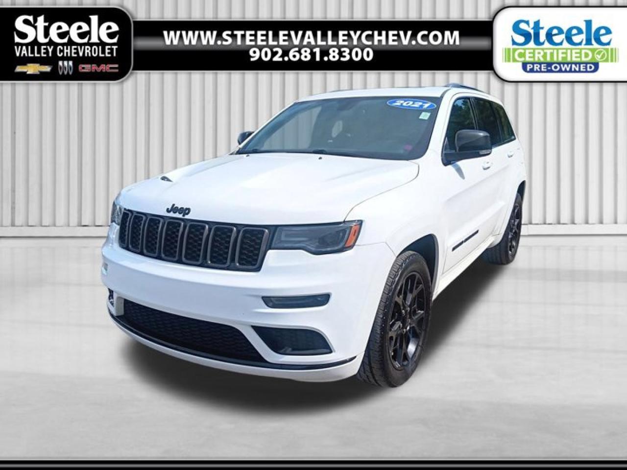 Value Market Pricing, 4WD, 4 & 7-Pin Wiring Harness, 6 Speakers, Air Conditioning, Alloy wheels, AM/FM radio: SiriusXM, Anti-whiplash front head restraints, Apple CarPlay/Android Auto, Auto-dimming Rear-View mirror, Bi-Xenon High-Intensity Discharge Headlamps, Class IV Hitch Receiver, Delay-off headlights, Dual front impact airbags, Dual front side impact airbags, Emergency communication system: SiriusXM Guardian, Four wheel independent suspension, Front anti-roll bar, Front Bucket Seats, Front dual zone A/C, Front fog lights, Front reading lights, Fully automatic headlights, Garage door transmitter, Heated front seats, Heated steering wheel, Heavy-Duty Engine Cooling, Heritage Leather-Faced w/Perforation Seats, Illuminated entry, Knee airbag, Leather Shift Knob, Leather-Faced Bucket Seats, LED Daytime Running Lights, Limited X Package, Liquid Titanium Accents, Low tire pressure warning, Memory seat, Normal Duty Suspension, Occupant sensing airbag, Overhead airbag, Panic alarm, ParkView Rear Back-Up Camera, Power door mirrors, Power driver seat, Power Liftgate, Power passenger seat, Power steering, Power windows, Premium LED Fog Lamps, Radio: Uconnect 4C Nav w/8.4 Display, Rear anti-roll bar, Rear Load-Levelling Suspension, Rear reading lights, Rear window defroster, Rear window wiper, Remote keyless entry, Roof rack: rails only, Security system, Speed control, Speed-Sensitive Wipers, Split folding rear seat, Spoiler, Sport Hood, Steering wheel mounted audio controls, Telescoping steering wheel, Tilt steering wheel, Trailer Tow Group IV, Turn signal indicator mirrors, Variably intermittent wipers.Recent Arrival! Bright White Clearcoat 2021 Jeep Grand Cherokee Limited X 4WD 8-Speed Automatic Pentastar 3.6L V6 VVT Come see why were Annapolis Valleys go-to GM dealer for the best used vehicle deals! We dont inflate our prices ever. Instead, we use cutting-edge live market software to price our vehicles fairly and competitively, so you get the best deal upfront with no guesswork. Want proof? Just ask for a Market Pricing Report on any of our used vehicles well show you exactly how our pricing stacks up. No games, just great cars at great prices. Stop by today and lets get you behind the wheel of your next ride!Certified. Certification Program Details: 85 Point Inspection Fresh Oil Change 2 Years MVI Full Tank Of Gas Full Vehicle DetailAt Steele Valley Chevrolet Buick GMC, we go the extra mile to ensure you drive away with confidence. Every used vehicle on our lot undergoes a rigorous reconditioning process and comes with a detailed vehicle history report, giving you full transparency and peace of mind. We believe everyone deserves a reliable vehicle, which is why we offer flexible financing solutions tailored to fit any budget or credit situation. When you shop with us, youre choosing quality, trust, and a seamless car-buying experience. Find your next vehicle today at Steele Valley Chevrolet Buick GMC you deserve the best!