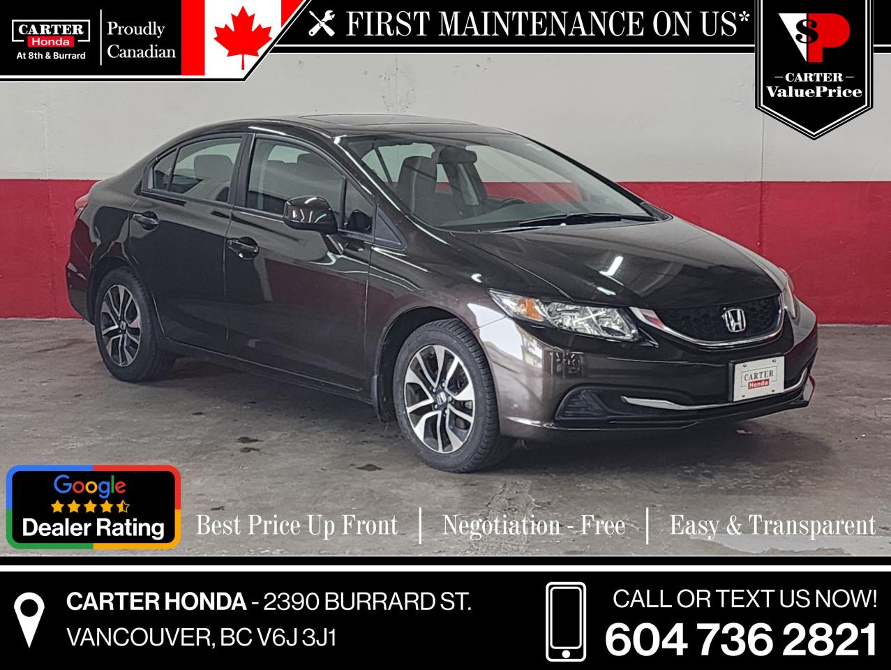 Used 2013 Honda Civic EX SUNROOF, BLUETOOTH, ALLOY RIMS, KEYLESS for sale in Vancouver, BC