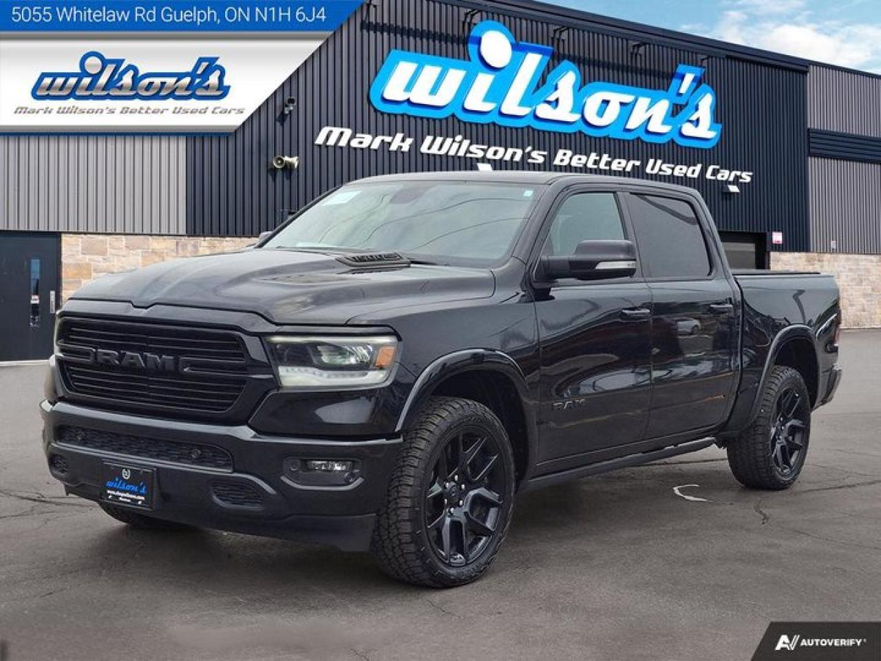 Used 2020 RAM 1500 Laramie Crew 4X4 | Hemi | Leather | Pano Roof | Night Pkg | Level 2 Pkg | Power Boards | and More ! for sale in Guelph, ON