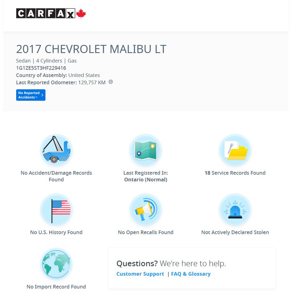 2017 Chevrolet Malibu LT+Roof+Blind Spot+Collision Alert+CLEAN CARFAX Photo