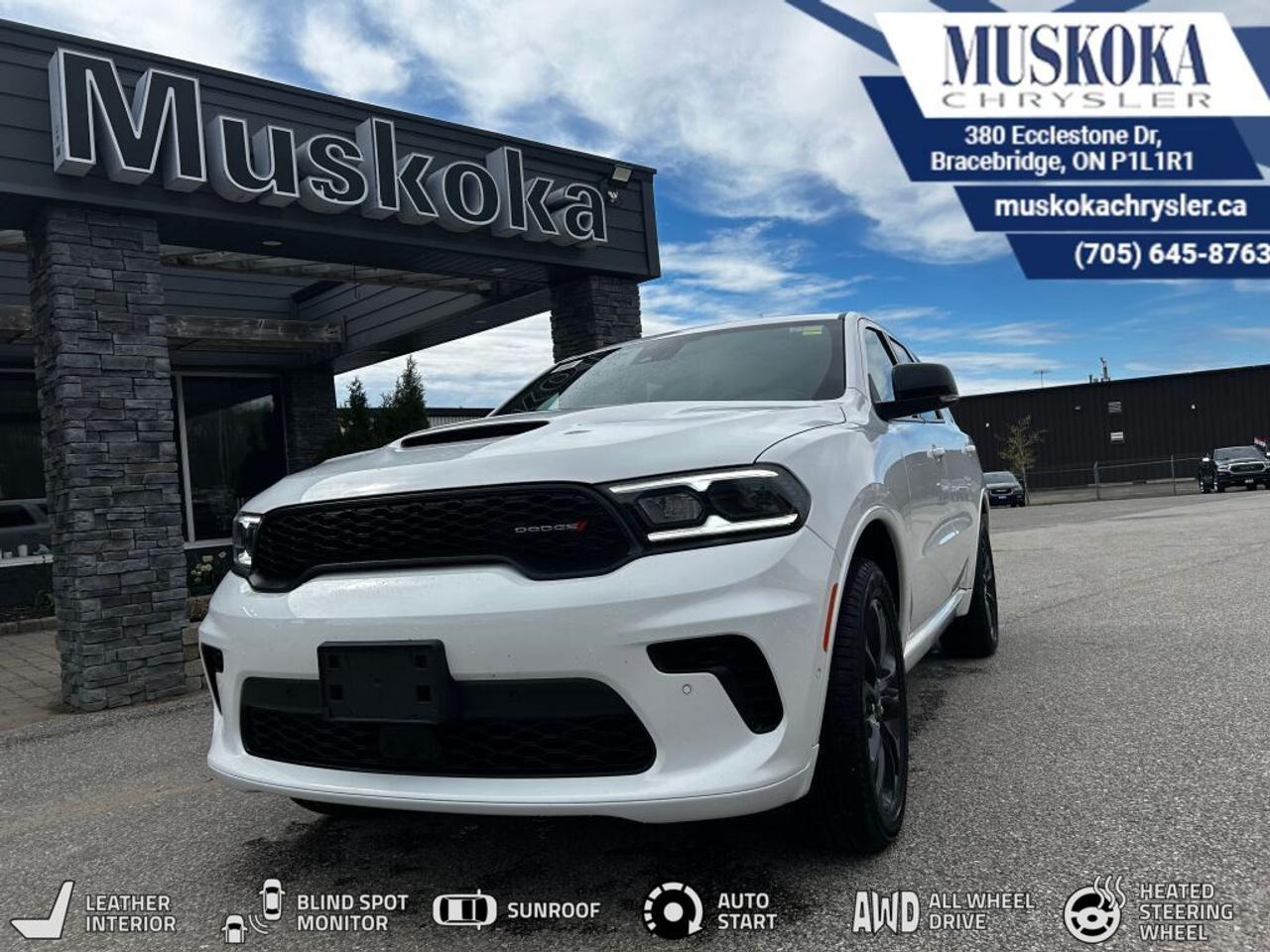This DODGE DURANGO GT PLUS, with a 3.6L Pentastar V-6 engine engine, features a 8-speed automatic transmission, and generates 10 highway/13.5 city L/100km. Find this vehicle with only 12322 kilometers!  DODGE DURANGO GT PLUS Options: This DODGE DURANGO GT PLUS offers a multitude of options. Technology options include: 2 LCD Monitors In The Front, HD Radio, MP3 Capability, Satellite Radio.  Safety options include Speed Sensitive Rain Detecting Variable Intermittent Wipers, Airbag Occupancy Sensor, Curtain 1st, 2nd And 3rd Row Airbags, Driver Knee Airbag, Dual Stage Driver And Passenger Front Airbags.  Visit Us: Find this DODGE DURANGO GT PLUS at Muskoka Chrysler today. We are conveniently located at 380 Ecclestone Dr Bracebridge ON P1L1R1. Muskoka Chrysler has been serving our local community for over 40 years. We take pride in giving back to the community while providing the best customer service. We appreciate each and opportunity we have to serve you, not as a customer but as a friend