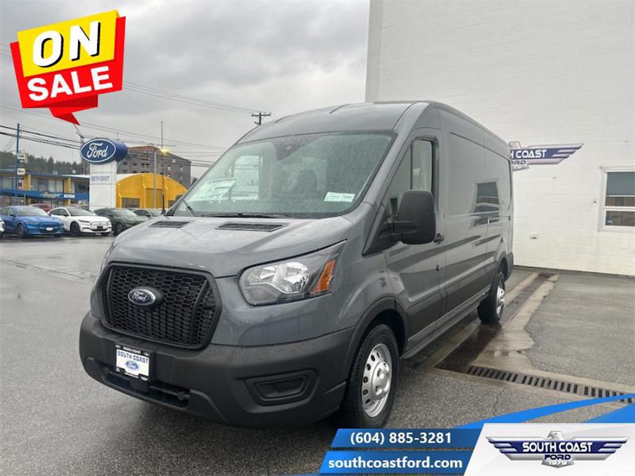 <b>Rear View Camera, Tow Package, Sync 4, Rear Privacy Glass!</b><br> <br> Smart design gives this Ford Transit a plenty of cargo space while keeping it easy to drive and very efficient. <br> <br>This Ford Transit Cargo Van offers the flexibility to fit any size of business, whether you need to tow, haul, cart, carry or deliver, this Ford Transit can get it done. With a layout that was carefully designed to maximize efficiency, this cargo van is ready for the job!<br> <br>This Abyss Grey van has a 10 Speed Automatic transmission and is powered by a 310HP 3.5L V6 Cylinder Engine. <br> <br> Our Transit Cargo Vans trim level is BASE. This Ford Transit Cargo van comes well equipped with large door openings to make loading and unloading your oversized cargo a breeze. You will also get Ford Co-Pilot360 that features lane keep assist, pre-collision assist with automatic emergency braking, a touchscreen display with streaming audio and FordPass Connect 4G hotspot. Additional features include remote keyless entry, power windows and door locks, a tilt and telescoping steering wheel, rear view camera, easy to clean floors, side wind electronic stability control for added safety, hill start assist and much more. This vehicle has been upgraded with the following features: Rear View Camera, Tow Package, Sync 4, Rear Privacy Glass.<br><br> View the original window sticker for this vehicle with this url <b><a href=http://www.windowsticker.forddirect.com/windowsticker.pdf?vin=1FTBW2CG0SKB27849 target=_blank>http://www.windowsticker.forddirect.com/windowsticker.pdf?vin=1FTBW2CG0SKB27849</a></b>.<br> <br>To apply right now for financing use this link: <a href=https://www.southcoastford.com/financing/ target=_blank>https://www.southcoastford.com/financing/</a><br><br> <br/> Weve discounted this vehicle $2414. Total  rebate of $4000 is reflected in the price.   3.99% financing for 72 months. <br> Buy this vehicle now for the lowest bi-weekly payment of <b>$599.32</b> with $0 down for 72 months @ 3.99% APR O.A.C. ( taxes included, $695 Administration Fee included    / Total Obligation of $82657  ).  Incentives expire 2026-04-30.  See dealer for details. <br> <br>Call South Coast Ford Sales or come visit us in person. Were convenient to Sechelt, BC and located at 5606 Wharf Avenue. and look forward to helping you with your automotive needs. <br><br> Come by and check out our fleet of 20+ used cars and trucks and 90+ new cars and trucks for sale in Sechelt.  o~o