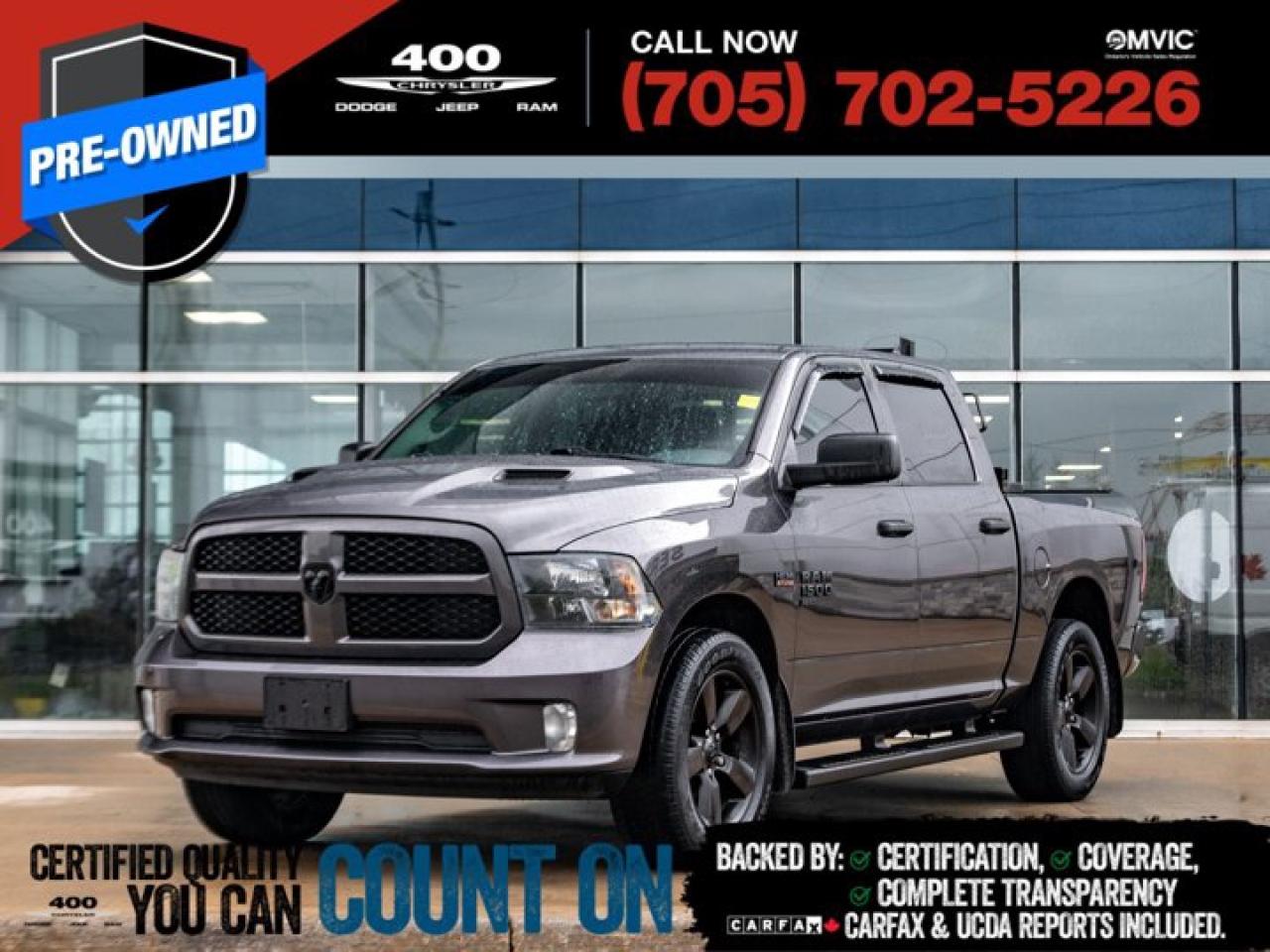 | ONE OWNER | Take command of the road in this 2020 RAM 1500 Classic Express Crew Cab 4x4, powered by the legendary 5.7L HEMI V8 for uncompromising performance and towing capability. Dressed to impress with the Black Appearance Package, this truck features blacked-out badging, grille, and wheels for a bold, aggressive look that turns heads. The Sport Hood adds an extra touch of muscle, while the hitch receiver makes it ready for work or play. With the versatility of a crew cab and the capability of a true 4x4, this RAM 1500 Classic delivers rugged style and serious power wherever you go.