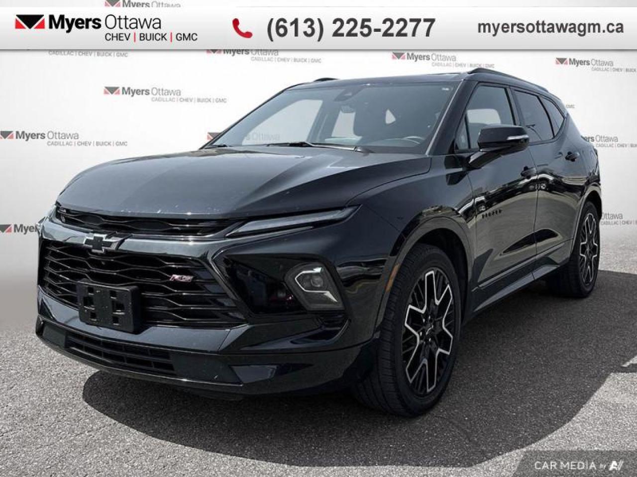 <b>5.99%</b><br>   Compare at $42225 - Myers Cadillac is just $40995! <br> <br>JUST IN - 2024 BLAZER RS AWD- BLACK ON BLACK - PANORAMIC SUNROOF, PERFORATED LEATHER, HEATED SEATS, HEATED STEERING WHEEL, WIRELESS CHARGING, DUAL ZONE CLIMATE CONTROL, ADAPTIVE CRUISE, HD SURROUND CAMERA, REAR CAMERA MIRROR, 21 HIGH GLOSS BLACK ALLOYS, AIR CONDITIONED SEATS, REAR HEATED SEATS, REMOTE START, CERTIIFED, NO ADMIN FEES, FINANCE FROM 5.99%!!!<br> <br>To apply right now for financing use this link : <a href=https://creditonline.dealertrack.ca/Web/Default.aspx?Token=b35bf617-8dfe-4a3a-b6ae-b4e858efb71d&Lang=en target=_blank>https://creditonline.dealertrack.ca/Web/Default.aspx?Token=b35bf617-8dfe-4a3a-b6ae-b4e858efb71d&Lang=en</a><br><br> <br/><br>All prices include Admin fee and Etching Registration, applicable Taxes and licensing fees are extra.<br>*LIFETIME ENGINE TRANSMISSION WARRANTY NOT AVAILABLE ON VEHICLES WITH KMS EXCEEDING 140,000KM, VEHICLES 8 YEARS & OLDER, OR HIGHLINE BRAND VEHICLE(eg. BMW, INFINITI. CADILLAC, LEXUS...)<br> Come by and check out our fleet of 40+ used cars and trucks and 170+ new cars and trucks for sale in Ottawa.  o~o