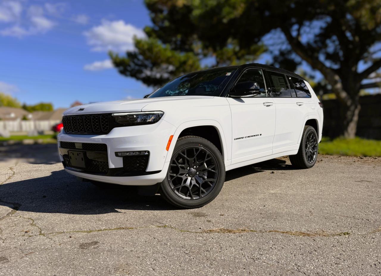 Our exclusive New 2025 Jeep Grand Cherokee L Summit Reserve 4X4 in Bright White w/ Black Two-Tone is crafted for families who appreciate the finer things in life! Motivated by a 3.6 Litre V6 offering 293hp for an 8 Speed Automatic transmission. This Four Wheel Drive SUV also features terrain management, an electronic limited-slip rear differential, and an air suspension with semi-active damping, and it achieves approximately 9.4L/100km on the highway. Our Grand Cherokee L shows off with a black-painted top with a dual-pane panoramic sunroof, roof rails, LED lighting, fog lamps, a hands-free liftgate, and 21-inch wheels.  Lavishly luxurious, our Summit Reserve cabin has heated/ventilated/massaging Palermo leather front and heated rear seats, a power-fold third row, a heated wood/leather power steering wheel, four-zone automatic climate control, Palermo leather door trim, and a wrapped instrument panel. Its a high-class setting for digital advantages like a 10.25-inch driver display, a 10.1-inch touchscreen, full-color navigation, WiFi compatibility, wireless Android Auto®/Apple CarPlay®, voice recognition, Bluetooth®, and McIntosh audio.  Jeep helps you stay safe with hands-free Active Driving Assist, a surround-view system with a built-in off-road camera, automatic parking assistance, and more. Rugged yet sophisticated, our Grand Cherokee L Summit Reserve is eager for your next adventure! Save this Page and Call for Availability. We Know You Will Enjoy Your Test Drive Towards Ownership!