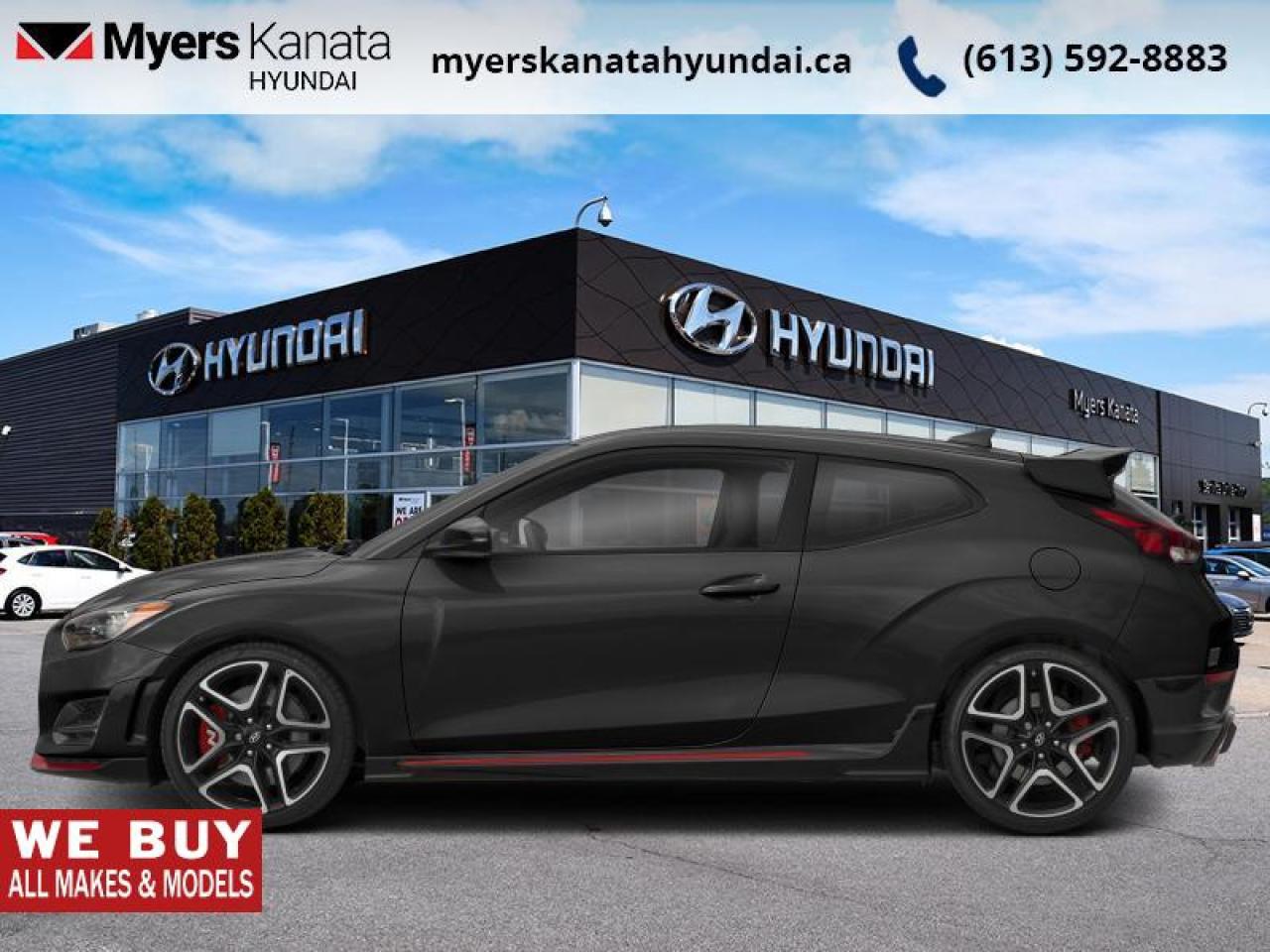<b>Navigation,  Android Auto,  Apple CarPlay,  Premium Audio,  Lane Keep Assist!</b><br> <br>    With tons of power and good manners when needed, this Veloster is equally at home on the track as your daily commute. This  2022 Hyundai Veloster N is fresh on our lot in Kanata. <br> <br>Live loud in this Hyundai Veloster N. Cutting-edge exterior and interior design, a strong turbocharged engine, and an array of new technology and connectivity features are what make this sports coupe such an exciting driving experience. This  coupe has 42,692 kms. Its  phantom black in colour  and is completely accident free based on the <a href=https://vhr.carfax.ca/?id=g0jIKE/qd7qRQApdteL5abWp6E+JZP5T target=_blank>CARFAX Report</a> . It has a manual transmission and is powered by a  smooth engine. <br> <br> Our Veloster Ns trim level is Manual. This Veloster N matches your need for speed with luxurious heated seats, a heated steering wheel, remote start, and proximity keyless entry. On your way to the next race, you need to stay safe, and the safety suite including lane keep assist, forward collision avoidance assist, blind spot warning, driver monitoring, and a rear view camera helps you do that. Stay connected while you rip the asphalt with touchscreen infotainment including navigation, a premium Infinity Audio system, Android Auto, Apple CarPlay, and a Bluetooth hands free phone system. This vehicle has been upgraded with the following features: Navigation,  Android Auto,  Apple Carplay,  Premium Audio,  Lane Keep Assist,  Heated Seats,  Heated Steering Wheel. <br> <br>To apply right now for financing use this link : <a href=https://www.myerskanatahyundai.com/finance/ target=_blank>https://www.myerskanatahyundai.com/finance/</a><br><br> <br/><br>Smart buyers buy at Myers where all cars come Myers Certified including a 1 year tire and road hazard warranty (some conditions apply, see dealer for full details.)<br> <br>This vehicle is located at Myers Kanata Hyundai 400-2500 Palladium Dr Kanata, Ontario.<br>*LIFETIME ENGINE TRANSMISSION WARRANTY NOT AVAILABLE ON VEHICLES WITH KMS EXCEEDING 140,000KM, VEHICLES 8 YEARS & OLDER, OR HIGHLINE BRAND VEHICLE(eg. BMW, INFINITI. CADILLAC, LEXUS...)<br> Come by and check out our fleet of 20+ used cars and trucks and 50+ new cars and trucks for sale in Kanata.  o~o