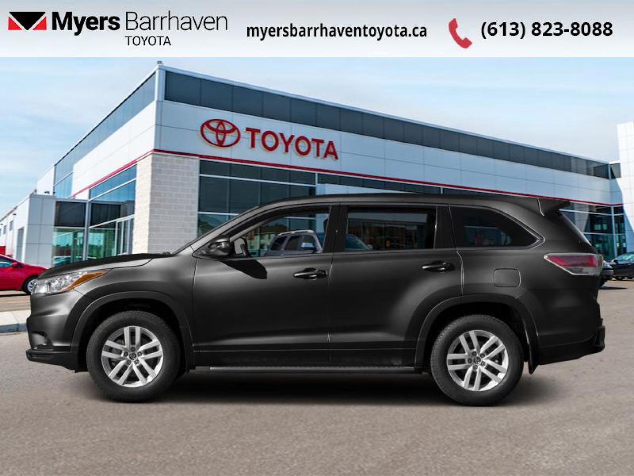 <b>Rear View Camera,  Bluetooth,  Aluminum Wheels,  Air Conditioning,  Power Windows!</b><br> <br>    Did you know that all 2016 Highlanders feature a standard backup camera to make backing in or backing out of tight parking spaces much easier? This  2016 Toyota Highlander is fresh on our lot in Ottawa. <br> <br>Leading the segment it helped create, this 2016 Toyota Highlander has grown larger, yet remains every bit as reliable and functional as the original. Toyota has taken refinement to new level in the 2016 Highlander, giving it a bold exterior, high quality materials and exceptional good-looks. The 2016 Toyota Highlander places an emphasis on safety, comfort, economy and reliability while following the companys latest design trends on the interior. The seats are very comfortable and supportive while the controls are easy to use and perfectly designed for this awesome SUV. This  SUV has 161,906 kms. Its  black in colour  . It has an automatic transmission and is powered by a  270HP 3.5L V6 Cylinder Engine.  <br> <br> Our Highlanders trim level is LE. The Highlander LE offers style, comfort and convenience for your active family. It comes loaded with features like 18 inch aluminum wheels, power heated mirrors, a 6.1 inch colour display screen, 6 speaker audio system, Bluetooth capability, air conditioning, a back-up camera, dual zone manual climate control and 8 standard air bags. This vehicle has been upgraded with the following features: Rear View Camera,  Bluetooth,  Aluminum Wheels,  Air Conditioning,  Power Windows,  Power Doors. <br> <br>To apply right now for financing use this link : <a href=https://www.myersbarrhaventoyota.ca/quick-approval/ target=_blank>https://www.myersbarrhaventoyota.ca/quick-approval/</a><br><br> <br/><br>At Myers Barrhaven Toyota we pride ourselves in offering highly desirable pre-owned vehicles. We truly hand pick all our vehicles to offer only the best vehicles to our customers. No two used cars are alike, this is why we have our trained Toyota technicians highly scrutinize all our trade ins and purchases to ensure we can put the Myers seal of approval. Every year we evaluate 1000s of vehicles and only 10-15% meet the Myers Barrhaven Toyota standards. At the end of the day we have mutual interest in selling only the best as we back all our pre-owned vehicles with the Myers *LIFETIME ENGINE TRANSMISSION warranty. Thats right *LIFETIME ENGINE TRANSMISSION warranty, were in this together! If we dont have what youre looking for not to worry, our experienced buyer can help you find the car of your dreams! Ever heard of getting top dollar for your trade but not really sure if you were? Here we leave nothing to chance, every trade-in we appraise goes up onto a live online auction and we get buyers coast to coast and in the USA trying to bid for your trade. This means we simultaneously expose your car to 1000s of buyers to get you top trade in value. <br>We service all makes and models in our new state of the art facility where you can enjoy the convenience of our onsite restaurant, service loaners, shuttle van, free Wi-Fi, Enterprise Rent-A-Car, on-site tire storage and complementary drink. Come see why many Toyota owners are making the switch to Myers Barrhaven Toyota. <br>*LIFETIME ENGINE TRANSMISSION WARRANTY NOT AVAILABLE ON VEHICLES WITH KMS EXCEEDING 140,000KM, VEHICLES 8 YEARS & OLDER, OR HIGHLINE BRAND VEHICLE(eg. BMW, INFINITI. CADILLAC, LEXUS...) o~o