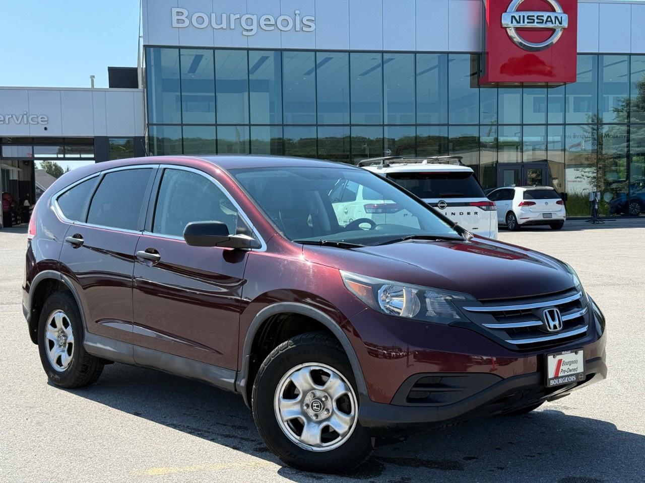 <p>Drive into adventure with the 2014 Honda CR-V 4WD LX in a striking red finish that's sure to turn heads. With an AWD drivetrain and smooth automatic transmission, this SUV offers the perfect blend of capability and comfort, allowing for easy handling on both urban roads and rugged trails.</p><p>The exterior red color complements its robust SUV body style, making a bold statement wherever you go. Step inside to find a cozy black interior, equipped with versatile features to enhance your driving experience. The thoughtful design includes heated front seats for those chilly Canadian mornings and power windows for effortless convenience.</p><p>Stay connected and safe with the included technology such as a backup camera and Bluetooth connection. The vehicle features also support your need for a secure drive with brake assist and cruise control for added comfort on long journeys. Keyless entry adds a modern touch, and air conditioning ensures comfort during those warm summer days.</p><p>This Honda CR-V is ideal for active families or individuals who enjoy the balance of space, style, and reliability. Contact us today for more information or to schedule a test drive and experience this dependable SUV firsthand.</p> <p><strong>Why Choose the Bourgeois Auto Group?</strong></p><p>For 80 years, Bourgeois Auto Group has been delivering exceptional automotive experiences. Our factor trained teams work to ensure you receive the shopping experience you deserve; whether you're looking for a new or new-to-you vehicle.</p><p>Shop 24/7 with our online showroom and chat service, ensuring convenience every step of the way. No hidden fees, full disclosure, and every pre-owned vehicle comes with a Carfax® report for peace of mind.</p><p>We offer a wide selection of pre-owned vehicles, all competitively priced using real-time market data. Get the best deal on your purchase and trade-in with our free Live Market Analysis report.</p><p>Looking to sell your car? We buy any make or modelno purchase required. Our simple to use online trade valuation tool will provide you with a clear, transparent selling experience whether you buy our car or not.</p><p>Backed by hundreds dedicated employees across 4 convenient locations, were here to meet all your automotive needs. Visit us in Midland or Parry Sound and explore our inventory or schedule your next service today.</p> <p><strong>Financing Your Next Vehicle with Bourgeois Midland Nissan:</strong></p><p>At Bourgeois Midland Nissan, we make financing your next vehicle simple and stress-free! Our team works with trusted lenders to find flexible options tailored to your budget. Drive away with confidenceapply today!</p><p>Take advantage of our online pre-qualification tool, backed by Equifax and TD Bank to find the payment that works for you. Simply <a href=https://www.bourgeoisnissan.com/pre-qualify-for-financing/ rel=nofollow><strong>CLICK HERE</strong></a> to use our secure online credit tool with no impact to your credit.</p>