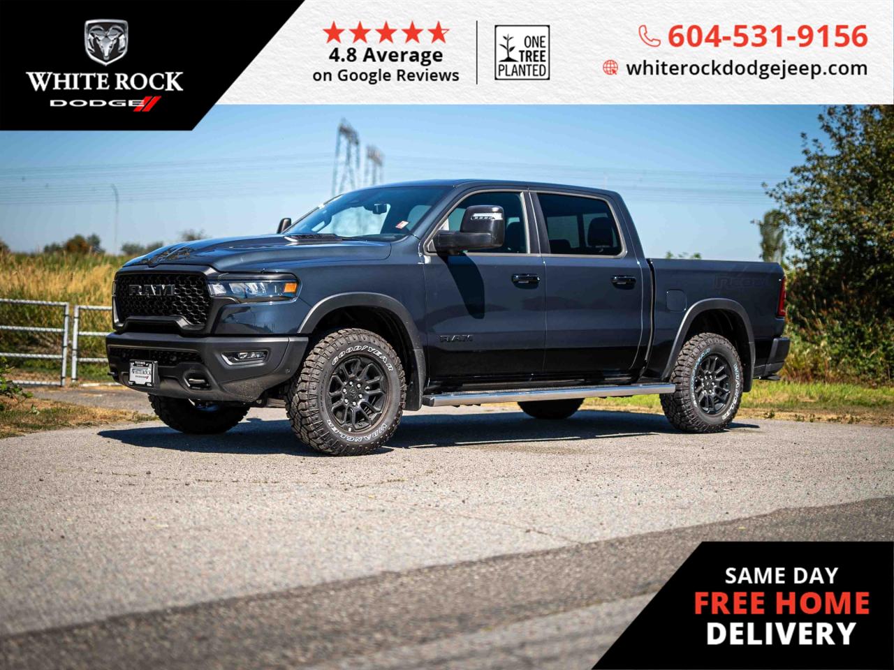 Unveil true capability with the 2025 RAM 1500 Rebel. ADAPTIVE CRUISE CONTROL, SKID PLATES, TRAILER SWAY CONTROL, and HEATED STEERING WHEEL set this truck apart, ensuring every drive is both thrilling and secure. With its commanding 3.0L 6cyl Gas Engine and robust 8-speed automatic transmission, this Rebel can conquer any terrain with ease, courtesy of its 4x4 capability. A blue exterior with a black interior creates a visually striking presence that promises adventure.<p><p>The Rebels high-value features such as ALLOY WHEELS, OIL PRESSURE GAUGE, and TRIP COMPUTER blend seamlessly with luxury touches like the POWER DRIVER SEAT and AUTO-DIMMING REARVIEW MIRROR. The ILLUMINATED ENTRY welcomes you inside, where the OVERHEAD CONSOLE and VOICE RECORDER highlight a commitment to both form and function. For tailored comfort and convenience, relish in the ONE-TOUCH UP and ONE-TOUCH DOWN windows and REMOTE ENGINE START, perfect for British Columbias summer days. Moreover, the REAR STEP BUMPER aids in utility, while the HEATED DOOR MIRRORS serve well in the early morning chill.<p><p>Refinement isnt spared with SAFETY features like 4 WHEEL DISC BRAKES and ELECTRONIC STABILITY, ensuring peace of mind on every journey. Every detail is engineered to respond to your individual needs, making the 2025 RAM 1500 Rebel a testament to the brands commitment to excellence and innovation.<p><p>