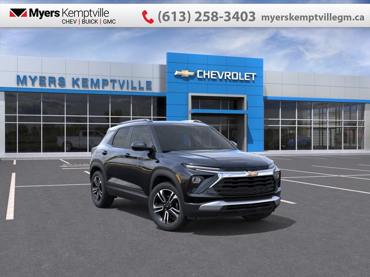 <b>18 Aluminum Wheels, Convenience Package!</b><br> <br> At Myers, we believe in giving our customers the power of choice. When you choose to shop with a Myers Auto Group dealership, you dont just have access to one inventory, youve got the purchasing power of an entire auto group behind you!<br> <br> SPECIAL! EMPLOYEE PRICING ON NOW! Was $39288. Now $37317! $1971 discount until Aug 31!  <br> <br/>This 2025 Trailblazer is ready to be the next member of your crew, leading the charge to stoked moments.<br> <br>With a surprisingly spacious cabin, plenty of power, and incredible efficiency, this Trailblazer is begging to be in your squad. When its time to grab the crew and all their gear to make some memories, this versatile and adventurous Trailblazer is an obvious choice.<br> <br>This Mosaic Black Metallic SUV has an Automatic transmission and is powered by a 155HP 1.3L 3 Cylinder Engine. <br> <br> Our Trailblazers trim level is LT. This Trailblazer LT trim steps things up with a Cold Weather Package that adds heated driver and front passenger seats and a heated steering wheel, and also includes blind spot detection and rear cross traffic alert with rear park assist. Its also loaded with great standard features like an 11-inch diagonal HD infotainment screen with wireless Apple and Android Auto, Wi-Fi Hotspot capability, SiriusXM satellite radio, and an 8-inch digital drivers display. Safety features also include automatic emergency braking, front pedestrian braking, lane keeping assist with lane departure warning, following distance indication, forward collision alert, and IntelliBeam high beam assistance. This vehicle has been upgraded with the following features: 18 Aluminum Wheels, Convenience Package.<br><br> <br>To apply right now for financing use this link: <a href=https://www.myerskemptvillegm.ca/finance/ target=_blank>https://www.myerskemptvillegm.ca/finance/</a><br> <br/>Weve discounted this vehicle $1971. <br> Buy this vehicle now for the lowest bi-weekly payment of <b>$243.12</b> with $0 down for 84 months @ 4.99% APR O.A.C. ( Plus applicable taxes - **Rebates may not be applicable on all purchase types [cash, lease, or finance]. Eligibility and conditions may vary. Please see dealer for full details and confirmation of eligibility. ). Incentives expire 2026-08-31. See dealer for details. <br><br>Your journey to better driving experiences begins in our inventory, where youll find a stunning selection of brand-new Chevrolet, Buick, and GMC models. If youre looking to get additional luxuries at a wallet-friendly price, dont just pick pre-owned -- choose from our selection of over 300 Myers Approved used vehicles! Our incredible sales team will match you with the car, truck, or SUV thats got everything youre looking for, and much more. o~o