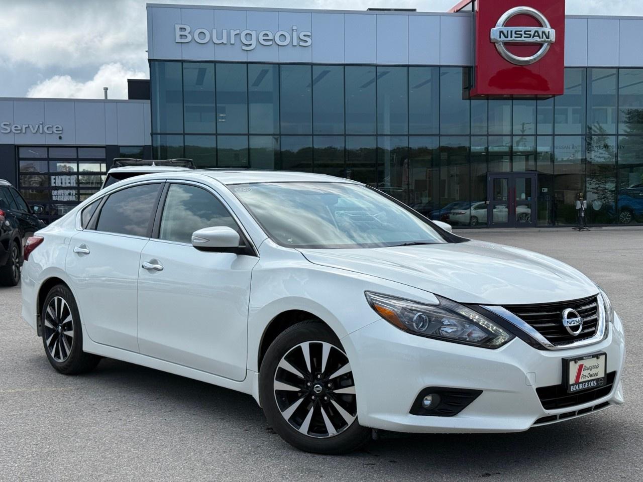 <p>The 2018 Nissan Altima 2.5 SL in striking white, paired with its Front-Wheel Drive, offers a responsive and comfortable driving experience. Its clean lines and elegant styling make it the perfect sedan for those who appreciate a refined look.</p> <p>Step inside to find a sophisticated black interior that complements the car's exterior elegance. Immerse yourself in comfort with the heated seats and dual-zone air conditioning, ensuring a pleasant journey every time. The practicality of power seats and power windows adds to the convenience, making your drives effortless and enjoyable.</p> <p>Stay connected and safe on the road with state-of-the-art technology including a backup camera and Bluetooth connection, allowing for hands-free communication while driving. The Altima also features keyless entry and remote start for added ease. Safety is enhanced with brake assist and cruise control, providing extra confidence on every journey.</p> <p>Perfect for professionals and families alike, this Nissan Altima is an excellent choice for those seeking reliability, style, and advanced features. Ready to learn more or take it for a test drive? Contact our dealership today and let us assist you in making this beautiful sedan yours.</p> <p><strong>Why Choose the Bourgeois Auto Group?</strong></p><p>For 80 years, Bourgeois Auto Group has been delivering exceptional automotive experiences. Our factor trained teams work to ensure you receive the shopping experience you deserve; whether you're looking for a new or new-to-you vehicle.</p><p>Shop 24/7 with our online showroom and chat service, ensuring convenience every step of the way. No hidden fees, full disclosure, and every pre-owned vehicle comes with a Carfax® report for peace of mind.</p><p>We offer a wide selection of pre-owned vehicles, all competitively priced using real-time market data. Get the best deal on your purchase and trade-in with our free Live Market Analysis report.</p><p>Looking to sell your car? We buy any make or modelno purchase required. Our simple to use online trade valuation tool will provide you with a clear, transparent selling experience whether you buy our car or not.</p><p>Backed by hundreds dedicated employees across 4 convenient locations, were here to meet all your automotive needs. Visit us in Midland or Parry Sound and explore our inventory or schedule your next service today.</p> <p><strong>Financing Your Next Vehicle with Bourgeois Midland Nissan:</strong></p><p>At Bourgeois Midland Nissan, we make financing your next vehicle simple and stress-free! Our team works with trusted lenders to find flexible options tailored to your budget. Drive away with confidenceapply today!</p><p>Take advantage of our online pre-qualification tool, backed by Equifax and TD Bank to find the payment that works for you. Simply <a href=https://www.bourgeoisnissan.com/pre-qualify-for-financing/ rel=nofollow><strong>CLICK HERE</strong></a> to use our secure online credit tool with no impact to your credit.</p>