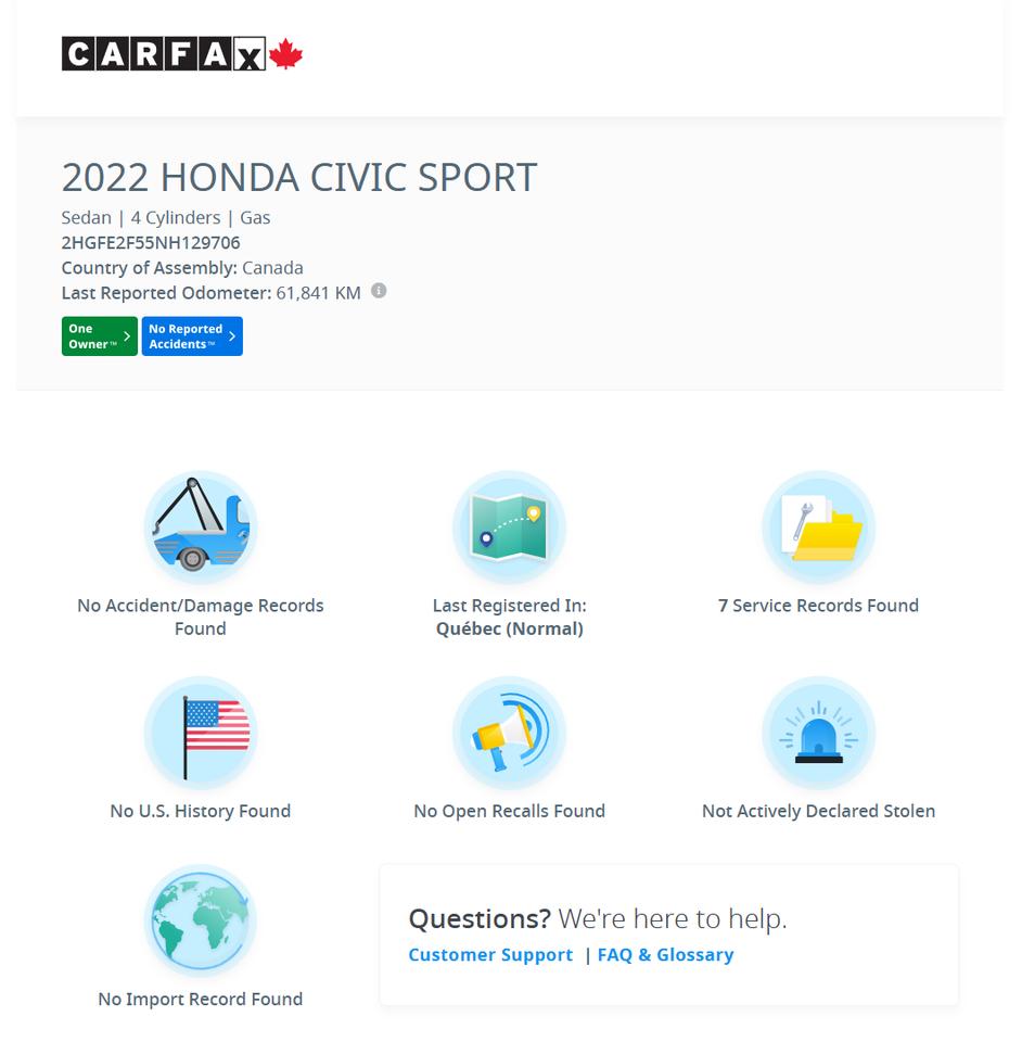2022 Honda Civic SPORT+Roof+ONE OWNER+CLEAN CARFAX+ACCIDENT FREE Photo