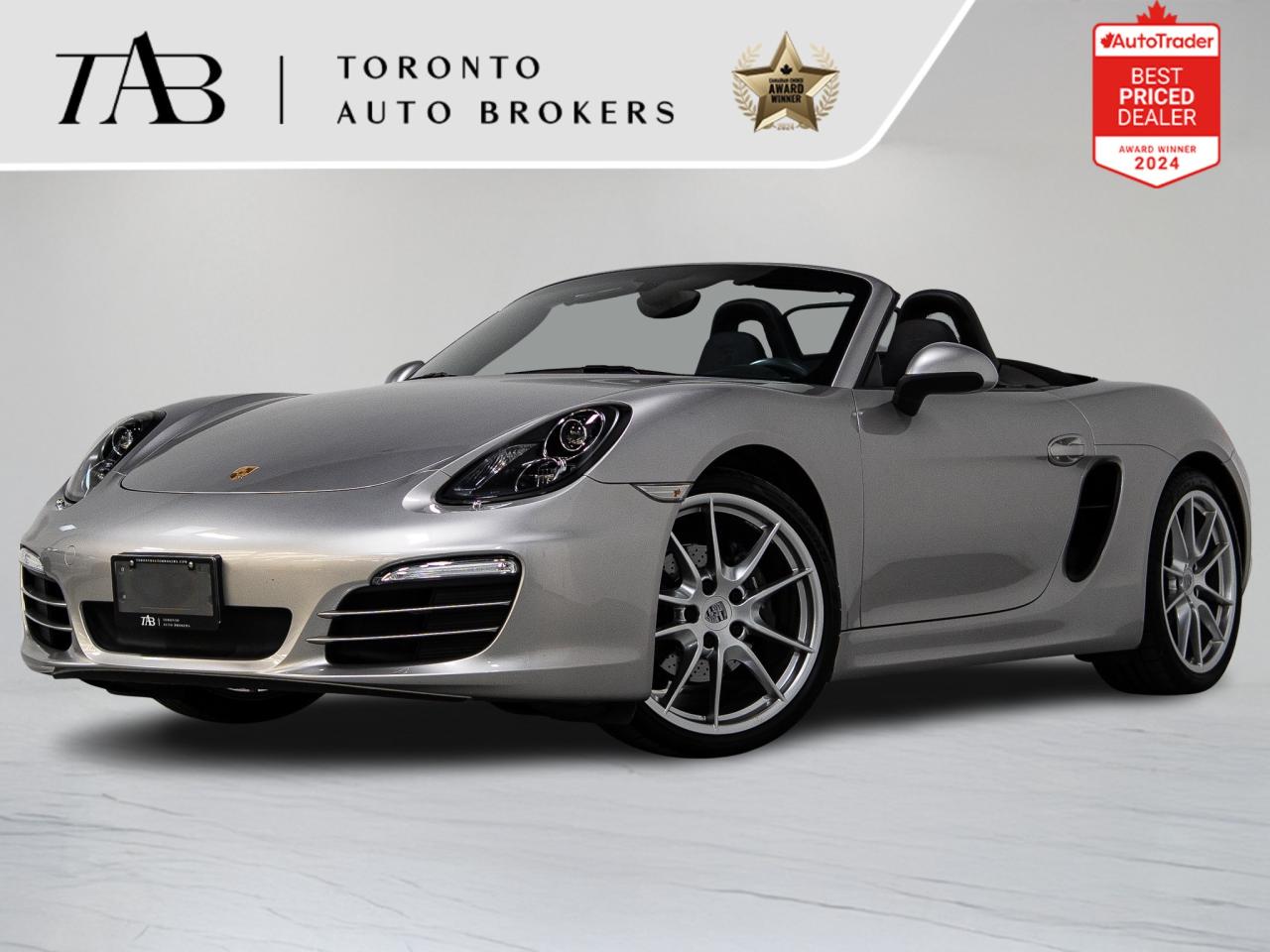 This low-mileage 2013 Porsche Boxster blends iconic roadster performance with a timeless Silver-on-Black colour combination. A clean Carfax and local Ontario vehicle status make this mid-engine, manual-transmission convertible even more appealing. With premium factory options including the Sport Chrono Package and Infotainment Package with BOSE, this Boxster delivers engaging performance and elevated refinement.

Key Features Include
20-inch Carrera S wheels
Sport Chrono Package with PCM
Infotainment Package with BOSE
Convenience Package
Bi-Xenon headlights with Porsche Dynamic Light System (PDLS)
SportDesign steering wheel
Sports seats Plus (2-way, electric) in Black leather
Automatically dimming mirrors with integrated rain sensor
Porsche crest embossed on head restraints
Power convertible roof in Black

NOW OFFERING 3 MONTH DEFERRED FINANCING PAYMENTS ON APPROVED CREDIT. 

WE OFFER THE BEST FINANCE RATES, AND DONT CHARGE ANY FINANCING FEE 

Looking for a top-rated pre-owned luxury car dealership in the GTA? Look no further than Toronto Auto Brokers (TAB)! Were proud to have won multiple awards, including the 2024 AutoTrader Best Priced Dealer, the 2024 CarGurus Award, the 2025 Top Choice Award, the 2025 Consumer Satisfaction Award, the 2025 Canadian Choice Award, the 2025 Three Best Rated Dealer Award, and many more!

With 30 years of experience serving the Greater Toronto Area, TAB is a respected and trusted name in the pre-owned luxury car industry. Our 30,000 sq.Ft indoor showroom is home to a wide range of luxury vehicles from top brands like BMW, Mercedes-Benz, Audi, Porsche, Land Rover, Jaguar, Aston Martin, Bentley, Maserati, and more. And we dont just serve the GTA, were proud to offer our services to all cities in Canada, including Vancouver, Montreal, Calgary, Edmonton, Winnipeg, Saskatchewan, Halifax, and more.

At TAB, were committed to providing a no-pressure environment and honest work ethics. As a family-owned and operated business, we treat every customer like family and ensure that every interaction is a positive one. Come experience the TAB Lifestyle at its truest form, luxury car buying has never been more enjoyable and exciting!

We offer a variety of services to make your purchase experience as easy and stress-free as possible. From competitive and simple financing and leasing options to extended warranties, aftermarket services, and full history reports on every vehicle, we have everything you need to make an informed decision. We welcome every trade, even if youre just looking to sell your car without buying, and when it comes to financing or leasing, we offer same day approvals, with access to over 50 lenders, including all of the banks in Canada. Feel free to check out your own Equifax credit score without affecting your credit score, simply click on the Equifax tab above and see if you qualify.

So if youre looking for a luxury pre-owned car dealership in Toronto, look no further than TAB! We proudly serve the GTA, including Toronto, Etobicoke, Woodbridge, North York, York Region, Vaughan, Thornhill, Richmond Hill, Mississauga, Scarborough, Markham, Oshawa, Peteborough, Hamilton, Newmarket, Orangeville, Aurora, Brantford, Barrie, Kitchener, Niagara Falls, Oakville, Cambridge, Kitchener, Waterloo, Guelph, London, Windsor, Orillia, Pickering, Ajax, Whitby, Durham, Cobourg, Belleville, Kingston, Ottawa, Montreal, Vancouver, Winnipeg, Calgary, Edmonton, Regina, Halifax, and more.

Call us today or visit our website to learn more about our inventory and services. And remember, all prices exclude applicable taxes and licensing, and vehicles can be certified at an additional cost of $999.

Reviews:
  * The Boxster and Cayman are highly rated in terms of everyday driveability, thrilling performance, world-class drivetrains, and high levels of utility, thanks to the multiple trunks. As sports cars go, both ar