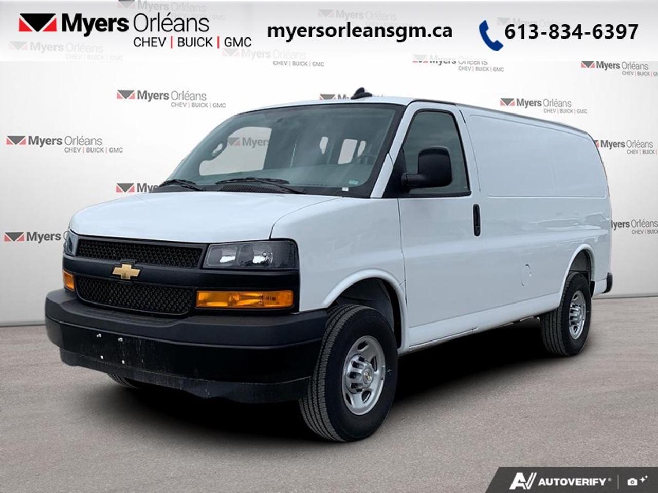 <b>GM Fleet approved businesses get an extra $7500 rebate from advertised price: ASK US HOW!!<br><br>Remote Keyless Entry, OnStar turn-by-turn Navi, Audio System, Power Convenience Package, Driver Convenience Package!<br> <br></b><br>  For more than 80 years, the Myers Automotive Group has brought exceptional vehicles and world-class service to drivers in the Ottawa area. Myers Orleans Chevrolet Buick GMC is proud to serve Greater Ottawa, and to continue the tradition of excellence that the Myers name is known for. We are your trusted and professional choice since 1942!<br> <br>Build your business on a strong foundation with this dependable Chevrolet Express.<br> <br>This Chevrolet Express Cargo is a full-size van with two seats and an expansive cargo area. If you want the capability of a truck, but need the cargo space provided by van, this Chevy Express is perfect fit for you. You can haul big payloads and or customize this Express to perfectly fit for your business needs.<br> <br>This Summit White van has an Automatic transmission and is powered by a 276HP 4.3L V6 Cylinder Engine. <br> <br> Our Express Cargo Vans trim level is 2500 135. This multipurpose cargo van includes 4G LTE capability, a large passenger-side door, air conditioning, power windows and door locks, 6 built-in tie down anchors in the cargo area, vinyl surfaces to make it easier to clean, a 120-volt power outlet, a rear-view camera, LED interior cargo lights, Stabilitrak and Tow Haul mode to change the transmission and engine settings when youre hauling a heavy load. This vehicle has been upgraded with the following features: Remote Keyless Entry, OnStar turn-by-turn Navi, Audio System, Power Convenience Package, Driver Convenience Package.<br><br> <br>To apply right now for financing use this link: <a href=https://www.myersorleansgm.ca/FinancePreQualForm target=_blank>https://www.myersorleansgm.ca/FinancePreQualForm</a><br> <br/>Weve discounted this vehicle $5000. <br> Buy this vehicle now for the lowest bi-weekly payment of <b>$346.56</b> with $0 down for 84 months @ 4.99% APR O.A.C. ( Plus applicable taxes - **Rebates may not be applicable on all purchase types [cash, lease, or finance]. Eligibility and conditions may vary. Please see dealer for full details and confirmation of eligibility. ). Incentives expire 2026-08-31. See dealer for details. <br><br>At Myers Orleans Chevrolet, youll find an impressive inventory of brand-new Chevrolet, Buick, and GMC vehicles. But we dont stop there! We also offer an amazing array of gently-used cars, trucks, and SUVs from Chevrolet, as well as a selection of alternate-brand used vehicles from some of Canadas favourite auto makers. When you choose to shop with Myers, youre not limited to what you can find on our well-appointed lot. Youve got the resources of an entire automotive group at your fingertips! Our friendly, no-pressure sales team will go through your list of must-haves, and will match you with the vehicle from Myers that checks off all the right boxes.<br> Come by and check out our fleet of 40+ used cars and trucks and 180+ new cars and trucks for sale in Orleans.  o~o