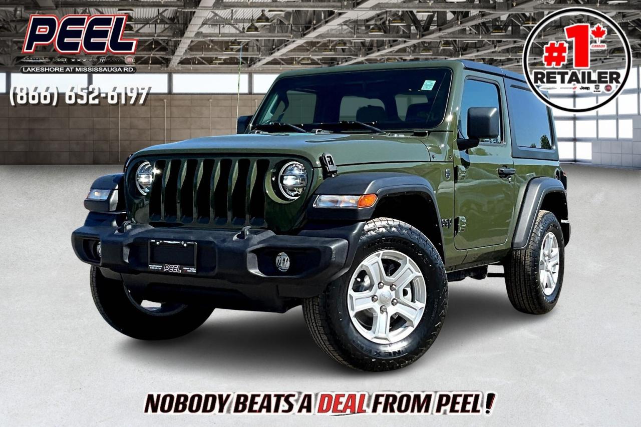 COME SEE WHY NOBODY BEATS A DEAL FROM PEEL! Your Source for ALL make and models used cars and trucks. Canadas #1 Stellantis Retailer for 9 years & counting!!

2022 Jeep Wrangler 2 Door Sport S 4X4 | 3.6L V6 | Sarge Green | Heritage Tan Interior | Heated Cloth Bucket Seats | Heated Steering Wheel | Remote Start | LED Lighting Group | Safety Group | Blind Spot Monitoring | Park-sense Rear Park Assist | Black Freedom 3-piece Hard-top | Uconnect 7" Touchscreen Display | Apple CarPlay & Android Auto | Dual-zone Automatic Climate Control | 17x7.5 Tech Silver Metallic Aluminum Wheels | Technology Group | Convenience Group | Trailer Tow Group | Class II Hitch Receiver | Mopar All-weather Floor Mats

One Owner Clean Carfax

Turn heads and blaze new trails in this ruggedly stylish Sarge Green 2022 Jeep Wrangler 2-Door Sport S 4X4 featuring an eye-catching Heritage Tan interior. Inside, youll appreciate heated cloth bucket seats, a heated steering wheel, and dual-zone automatic climate control for year-round comfort. Technology keeps pace with adventure, featuring the Uconnect 7" touchscreen, Apple CarPlay, Android Auto, and thoughtful additions like the Convenience and Technology Groups. Stay confident and secure with the Safety Group, including Blind Spot Monitoring and Park-Sense Rear Park Assist, while the LED Lighting Group ensures clear visibility day or night. Its iconic Black Freedom 3-piece hardtop, distinctive 17x7.5 Tech Silver Metallic aluminum wheels, Mopar All-weather floor mats, and Trailer Tow Group with Class II Hitch Receiver complete the ultimate Wrangler package. With its dependable 3.6L V6 and a One Owner Clean Carfax, this Wrangler Sport S delivers genuine Jeep capability wrapped in modern comfort and unmatched style.
______________________________________________________

Engage & Explore with Peel Chrysler: Whether youre inquiring about our latest offers or seeking guidance, 1-866-652-6197 connects you directly. Dive deeper online or connect with our team to navigate your automotive journey seamlessly.

WE TAKE ALL TRADES & CREDIT. WE SHIP ANYWHERE IN CANADA! OUR TEAM IS READY TO SERVE YOU 7 DAYS!
______________________________________________________
Our advertised prices are for consumers (i.e end users) only.

*FREE CarFax (click the link above to check it out at no cost to you!)*

*FULLY CERTIFIED! (Have you seen some of these other dealers stating in their advertisements that certification is an additional fee? NOT HERE! Our certification is already included in our low sale prices to save you more!)

______________________________________________________

Peel Chrysler  A Trusted Destination: Based in Port Credit, Ontario, we proudly serve customers from all corners of Ontario and Canada including Toronto, Oakville, North York, Richmond Hill, Ajax, Hamilton, Niagara Falls, Brampton, Thornhill, Scarborough, Vaughan, London, Windsor, Cambridge, Kitchener, Waterloo, Brantford, Sarnia, Pickering, Huntsville, Milton, Woodbridge, Maple, Aurora, Newmarket, Orangeville, Georgetown, Stouffville, Markham, North Bay, Sudbury, Barrie, Sault Ste. Marie, Parry Sound, Bracebridge, Gravenhurst, Oshawa, Ajax, Kingston, Innisfil and surrounding areas. On our website www.peelchrysler.com, you will find a vast selection of new vehicles including the new and used Ram 1500, 2500 and 3500. Chrysler Grand Caravan, Chrysler Pacifica, Jeep Cherokee, Wrangler and more. All vehicles are priced to sell. We deliver throughout Canada. website or call us 1-866-652-6197.

Disclaimer Statement: At Peel Chrysler, your satisfaction is our priority. While many pre-owned vehicles originally come with two keys, variations may occur based on trade-ins, and all Peel Chrysler Pre-Owned Vehicles come standard with one keyany extras provided by the previous owner will be included with your purchase, and additional keys can be bought at the time of sale. Online prices and payments are for finance purchases. Used vehicles that are being financed are subject to a $499 (^$1500 non-prime) financing fee, while cash purchases (certified cheque, bank draft, or wire transfer) on used vehicles have a $2,000 surcharge ( online price + $2,000). Cash purchases of new vehicles only incur applicable taxes and licensing fees, and those priced above $100,000 (including accessories or add-ons) are subject to a federal luxury tax. Optional finance and lease terms are available, and if trading in a vehicle with an outstanding loan balance requiring Peel Chrysler to facilitate the lien payout, a Lien Payout Fee of $349 applies. Prices, rates, and payments are subject to change without notice. While we strive for accuracy, occasional technical or human errors may occur, so we encourage verifying all vehicle details, including features, options, materials, and specifications, with a Peel Chrysler representative by contacting us or visiting our dealership. Experience seamless convenience with our nationwide delivery options. Visit our website or contact us for more details.