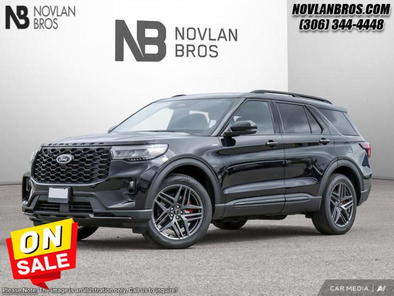 <b>Sunroof, Wireless Charging, 21 inch Aluminum Wheels, Premium Package, Performance Brakes!</b><br> <br> <br> <br>Check out our great inventory of new vehicles at Novlan Brothers!<br> <br>  This 2025 Ford Explorer is comfortable and practical, perfectly suited for you and your family. <br> <br>This Ford Explorer is the ultimate lifestyle vehicle with plenty of style and space for all of your passengers and cargo. It has the hauling capabilities of a midsize SUV combined with strong off-road capabilities. Whether your next family adventure is to the grocery store or over a high mountain pass, the Ford Explorer was built to get you there with ease.<br> <br> This agate black SUV  has a 10 speed automatic transmission and is powered by a  300HP 2.3L 4 Cylinder Engine.<br> <br> Our Explorers trim level is ST-Line. This Explorer ST-Line steps things up with BlueCruise 1.2, inbuilt navigation, Bang & Olufsen audio, an aerial view camera system and a heated steering wheel. Also standard include 20 aluminum wheels, FordPass Connect 5G mobile hotspot internet access, adaptive cruise control, smart device remote engine start, and a power liftgate for rear cargo access. On the inside, occupants are treated to heated front seats, voice-activated dual-zone climate control, and a 13.2-inch infotainment screen with wireless Apple CarPlay and Android Auto. Safety features also include lane keep assist with lane departure warning, collision mitigation, automatic emergency braking, evasion assist, and rear parking sensors. This vehicle has been upgraded with the following features: Sunroof, Wireless Charging, 21 Inch Aluminum Wheels, Premium Package, Performance Brakes. <br><br> View the original window sticker for this vehicle with this url <b><a href=http://www.windowsticker.forddirect.com/windowsticker.pdf?vin=1FMUK8KH6SGC33612 target=_blank>http://www.windowsticker.forddirect.com/windowsticker.pdf?vin=1FMUK8KH6SGC33612</a></b>.<br> <br>To apply right now for financing use this link : <a href=http://novlanbros.com/credit/ target=_blank>http://novlanbros.com/credit/</a><br><br> <br/> Weve discounted this vehicle $5586.    5.99% financing for 84 months. <br> Payments from <b>$881.25</b> monthly with $0 down for 84 months @ 5.99% APR O.A.C. ( Plus applicable taxes -  Plus applicable fees   ).  Incentives expire 2025-09-02.  See dealer for details. <br> <br><br> Come by and check out our fleet of 30+ used cars and trucks and 120+ new cars and trucks for sale in Paradise Hill.  o~o