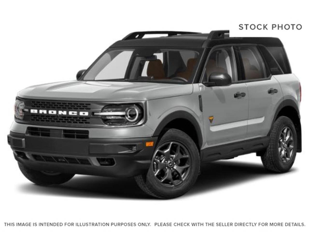 ***COMES WITH WINTER TIRES ON Alum RIMS***   ***EXTENDED SERVICE PLAN 72/80k Premium Care***THE PRICE YOU SEE, PLUS GST. GUARANTEED!   APPLE CARPLAY/ANDROID AUTO COMPATABLE! 2.0 LITER ECOBOOST ENGINE, 8 SPEED AUTO, BADLANDS TRIM(400a), CLASS II TOW PKG, PREMIUM PKG, ENGINE BLOCK HEATER, DUAL ZONE CLIMATE CONTROL, B&O AUDIO W/10 SPEAKERS, WIRELESS CHARGING PAD, HEATED FRONT SEATS, REMOTE START SYSTEM, SYNC 3.***COMES WITH WINTER TIRES ON RIMS***   ***EXTENDED SERVICE PLAN AVAILABLE***      The 2022 Ford Bronco Sport Badlands with the 400A package and the 2.0-liter engine is a compelling compact SUV designed for off-road enthusiasts and adventure seekers. The Badlands trim is equipped with advanced off-road features such as all-terrain tires, skid plates, and an off-road suspension system, making it highly capable on rugged terrains. The 400A package enhances the vehicle with additional tech and comfort features, including an upgraded interior with premium materials, a larger touchscreen infotainment system with navigation, and advanced safety features. Under the hood, the 2.0-liter EcoBoost turbocharged four-cylinder engine delivers around 250 horsepower and 277 lb-ft of torque, providing a strong balance of power and efficiency suitable for both daily driving and off-road excursions. The vehicle also incorporates Fords Terrain Management System with multiple driving modes, allowing drivers to tailor performance settings for different conditions such as mud, sand, or snow. Overall, the 2022 Bronco Sport Badlands with the 400A package offers a rugged, well-equipped package that balances off-road capability with modern technology and comfort features.Do you want to know more about this vehicle, CALL, CLICK OR COME ON IN!*AMVIC Licensed Dealer; CarFax and Full Mechanical Inspection Included.